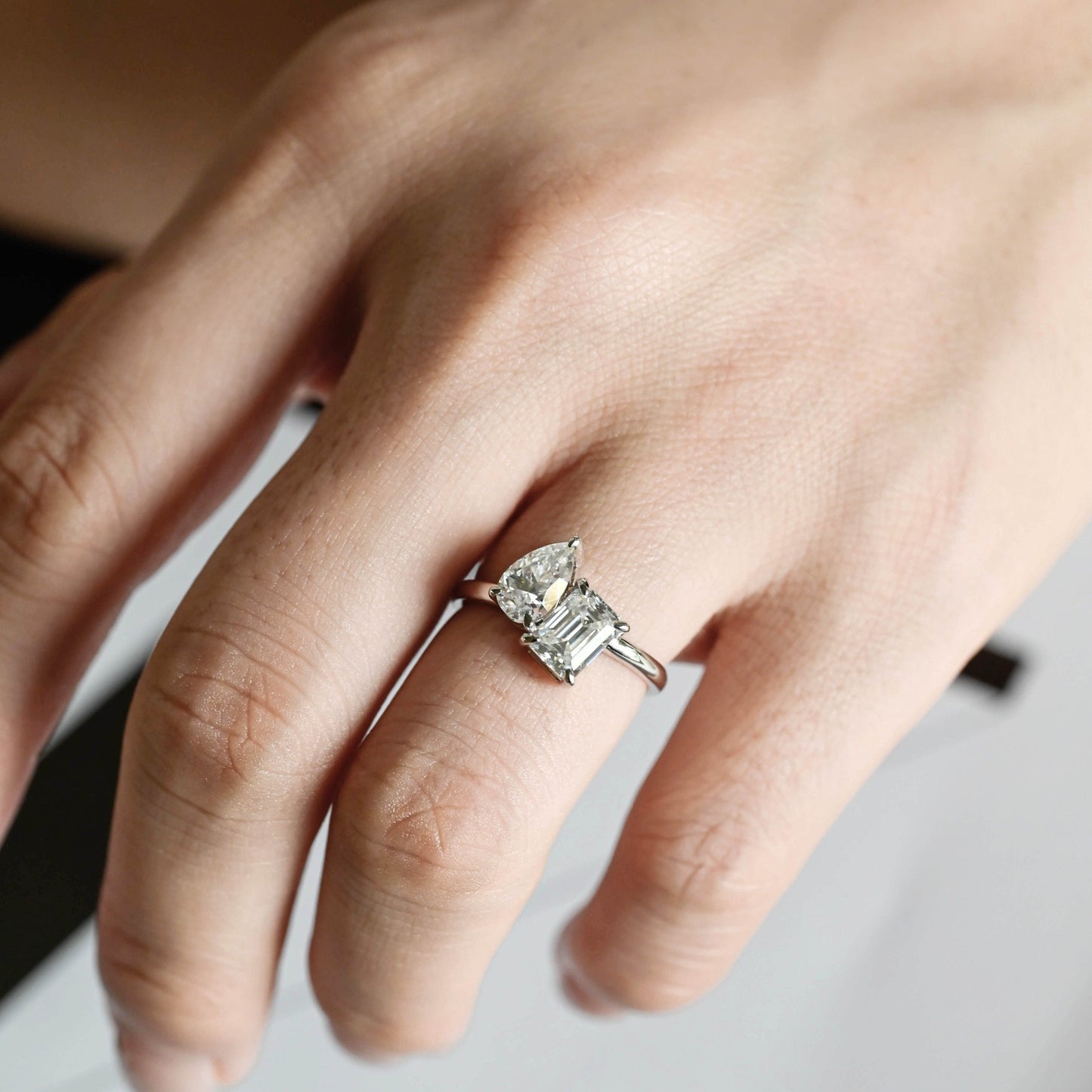 CausYou pear cut diamond engagement ring Solid Gold D/VS1 Toi et Moi Ring, Emerald & Pear Cut Lab Grown Diamond Engagement Ring, Promise Ring