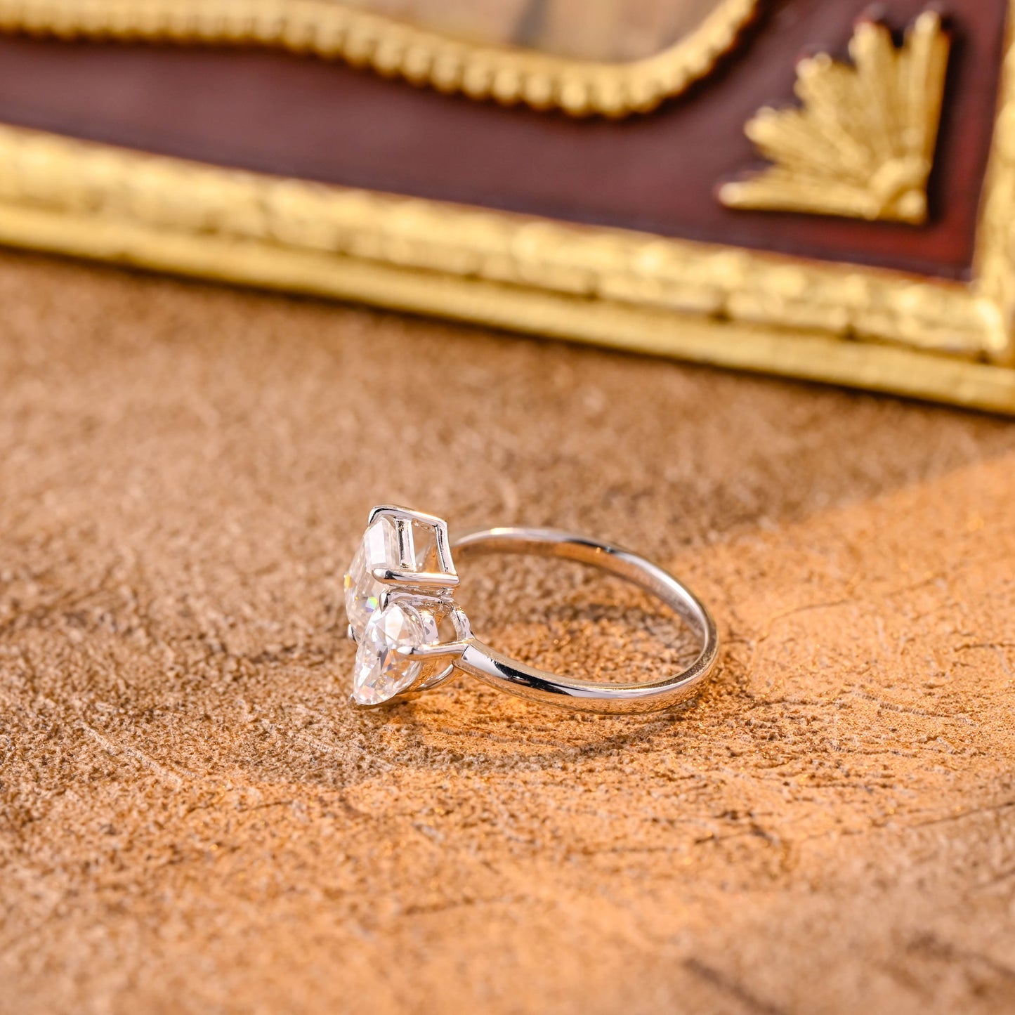 CausYou pear cut diamond engagement ring Solid Gold D/VS1 Toi et Moi Ring, Emerald & Pear Cut Lab Grown Diamond Engagement Ring, Promise Ring