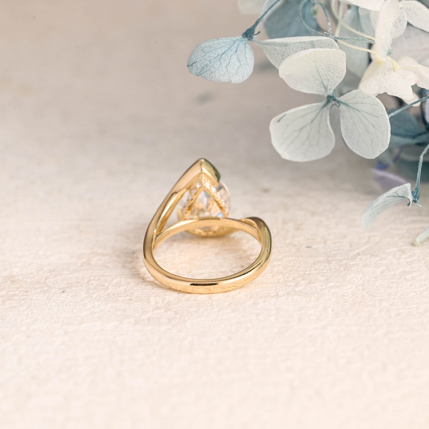 CausYou pear cut moissanite engagement ring Solid Gold Bypass Hidden Halo Pear Cut Moissanite Engagement Ring
