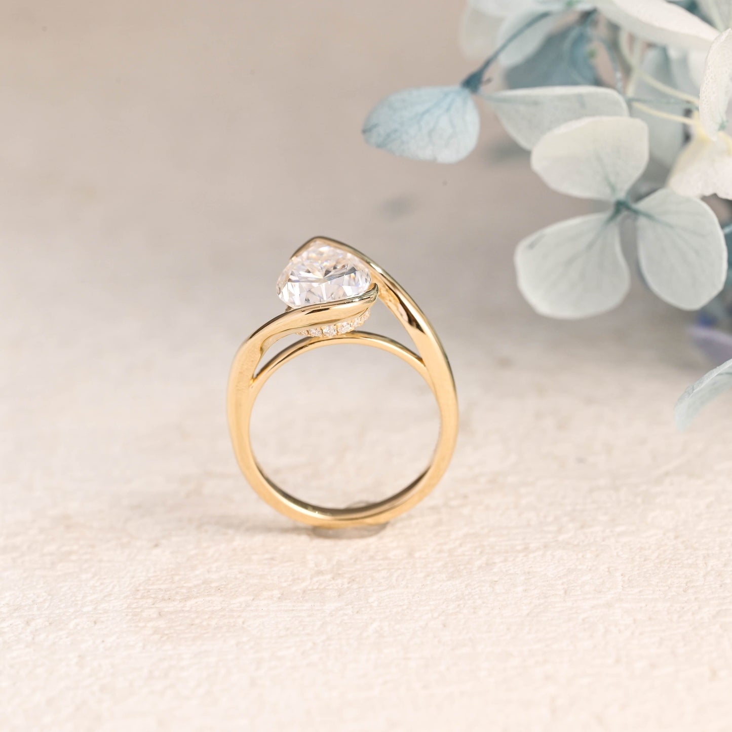 CausYou pear cut moissanite engagement ring Solid Gold Bypass Hidden Halo Pear Cut Moissanite Engagement Ring