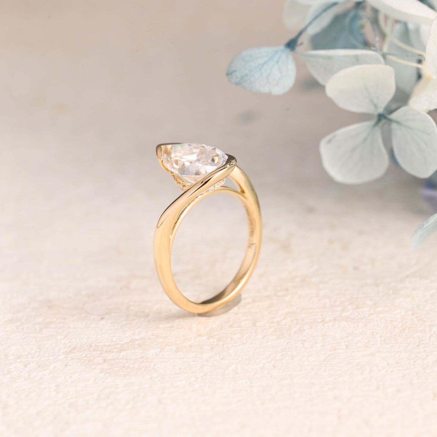 CausYou pear cut moissanite engagement ring Solid Gold Bypass Hidden Halo Pear Cut Moissanite Engagement Ring