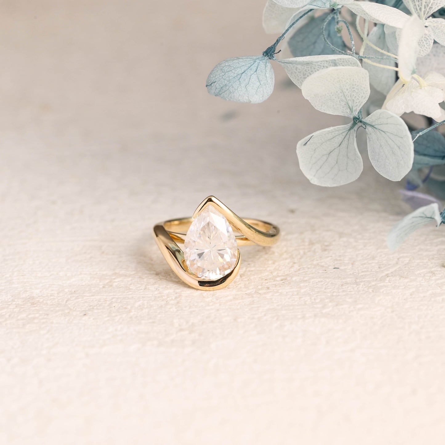 CausYou pear cut moissanite engagement ring Solid Gold Bypass Hidden Halo Pear Cut Moissanite Engagement Ring
