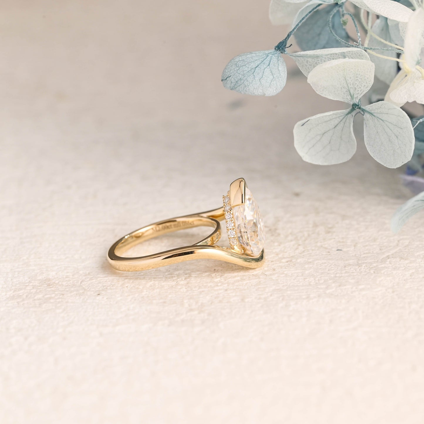 CausYou pear cut moissanite engagement ring Solid Gold Bypass Hidden Halo Pear Cut Moissanite Engagement Ring