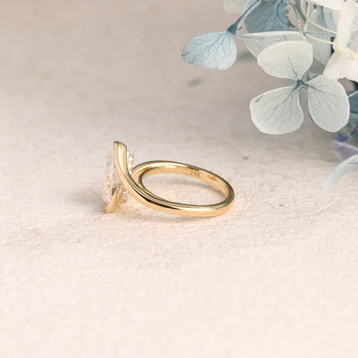 CausYou pear cut moissanite engagement ring Solid Gold Bypass Hidden Halo Pear Cut Moissanite Engagement Ring