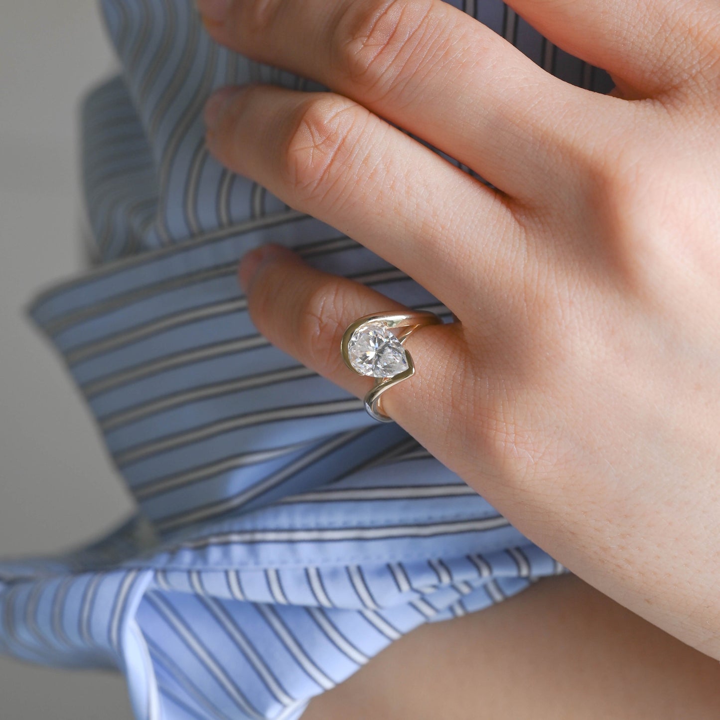 CausYou pear cut moissanite engagement ring Solid Gold Bypass Hidden Halo Pear Cut Moissanite Engagement Ring