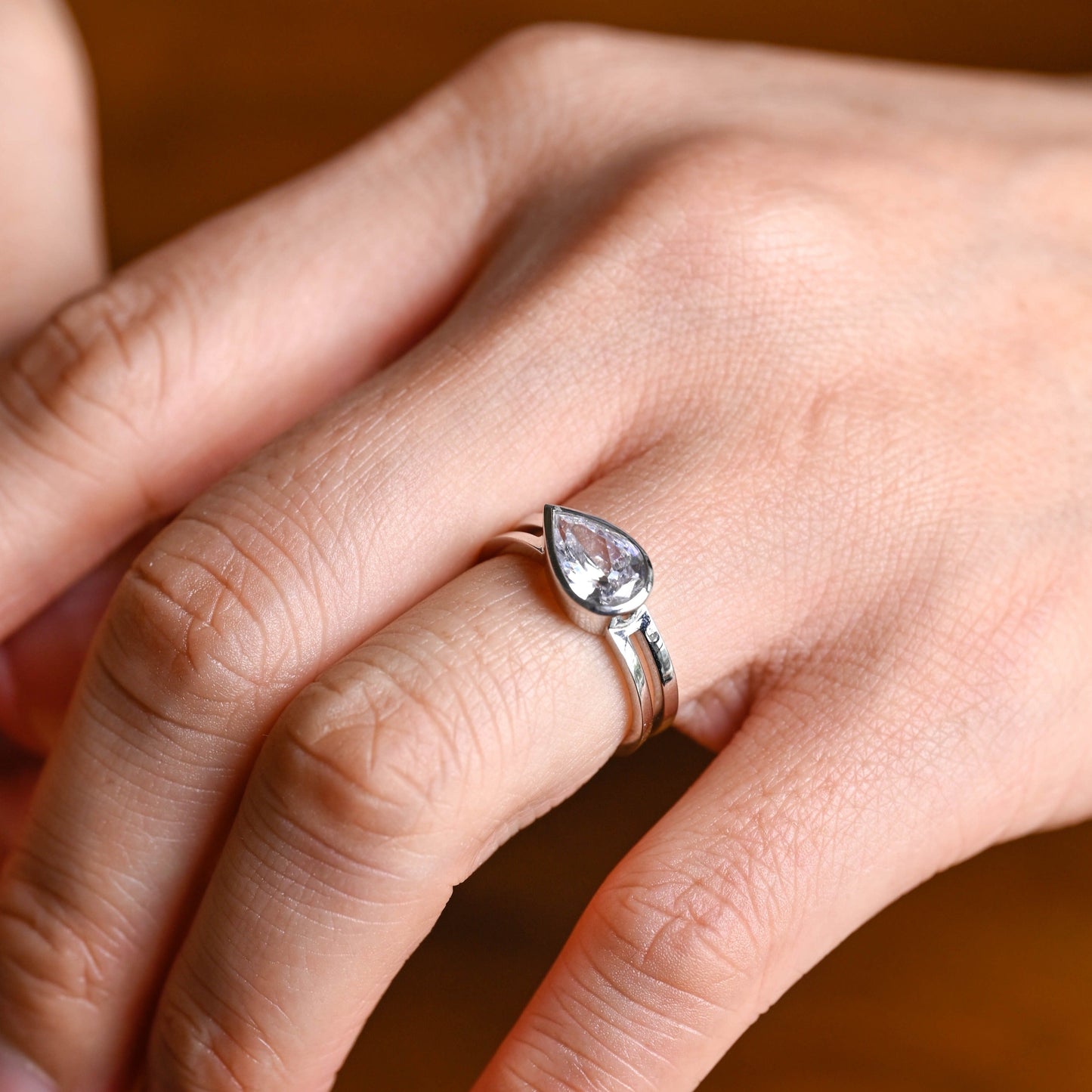 CausYou pear cut moissanite engagement ring Solid Gold Double Band Pear Cut Moissanite Engagement Ring, Solitaire Ring