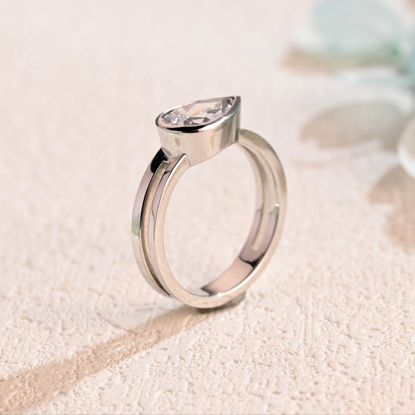 CausYou pear cut moissanite engagement ring Solid Gold Double Band Pear Cut Moissanite Engagement Ring, Solitaire Ring