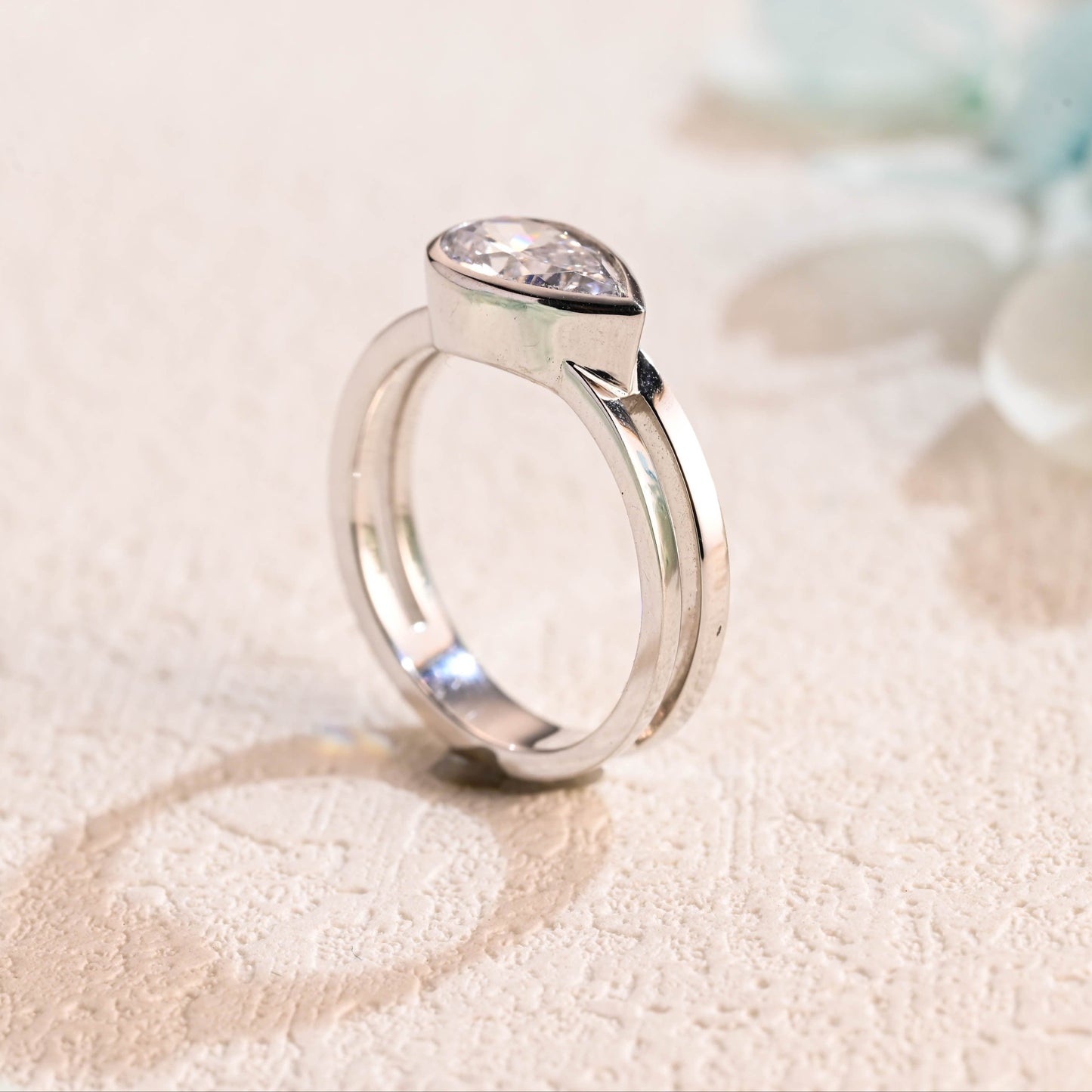 CausYou pear cut moissanite engagement ring Solid Gold Double Band Pear Cut Moissanite Engagement Ring, Solitaire Ring