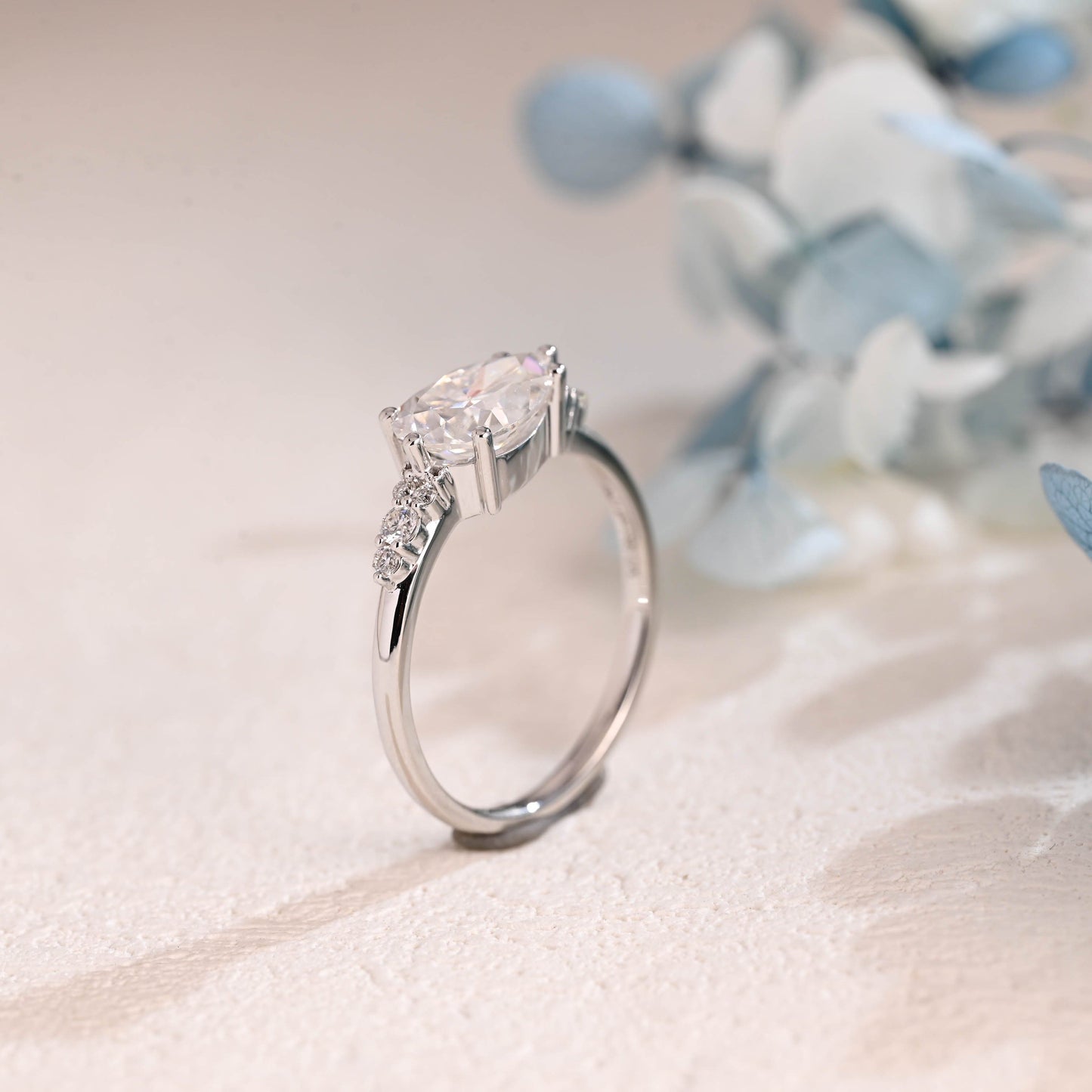 CausYou pear cut moissanite engagement ring Solid Gold East-West Pear Cut Moissanite Engagement Ring