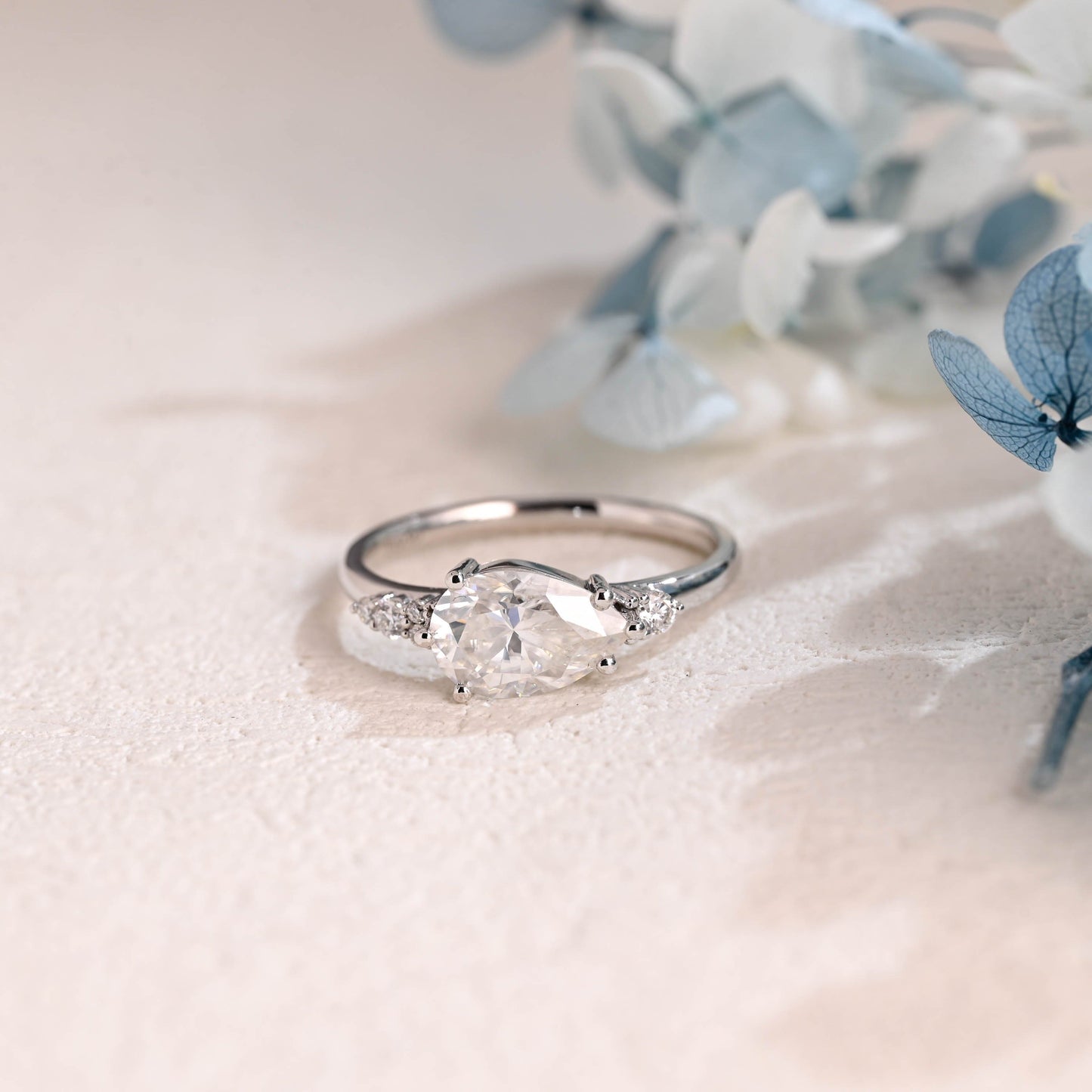 CausYou pear cut moissanite engagement ring Solid Gold East-West Pear Cut Moissanite Engagement Ring