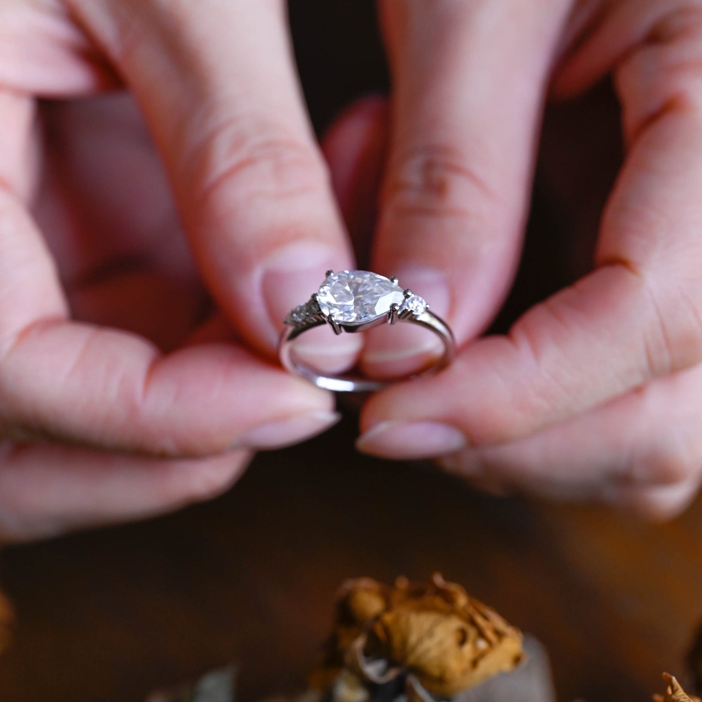 CausYou pear cut moissanite engagement ring Solid Gold East-West Pear Cut Moissanite Engagement Ring