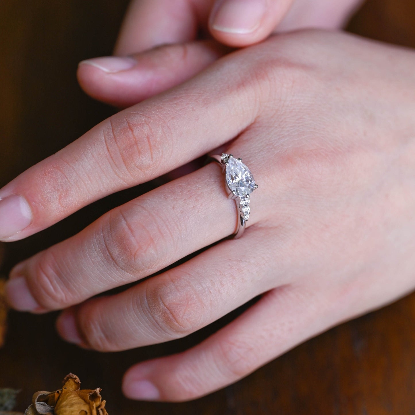 CausYou pear cut moissanite engagement ring Solid Gold East-West Pear Cut Moissanite Engagement Ring