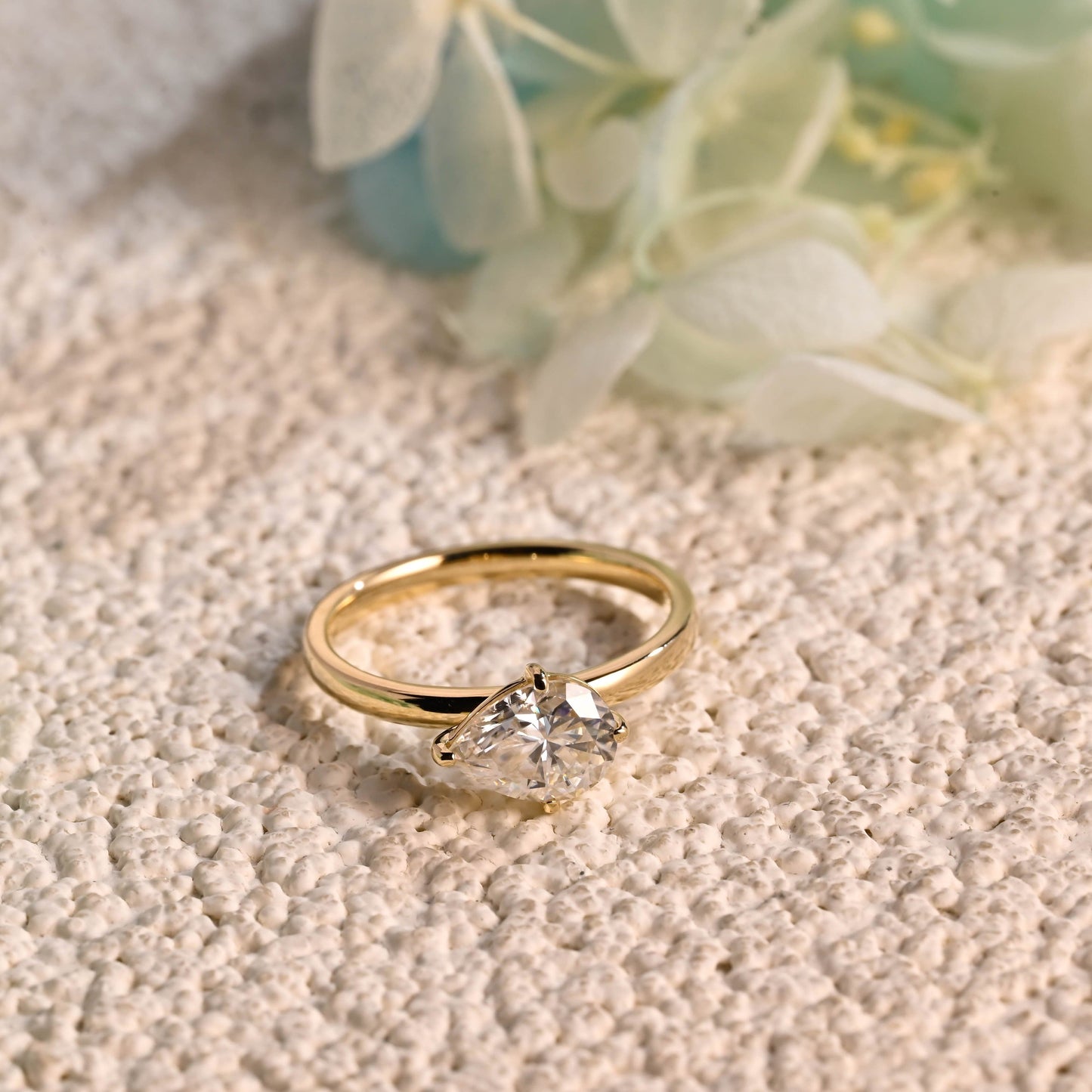 CausYou pear cut moissanite engagement ring Solid Gold East West Pear Moissanite Engagement Ring, Solitaire Wedding Ring, Bridal Ring for Women Wife