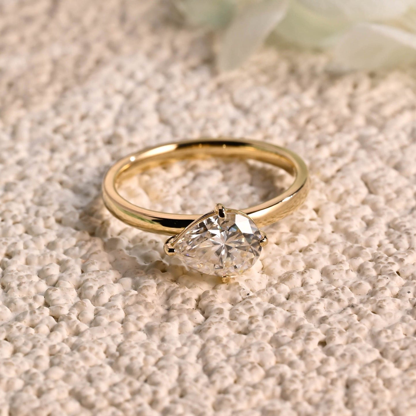 CausYou pear cut moissanite engagement ring Solid Gold East West Pear Moissanite Engagement Ring, Solitaire Wedding Ring, Bridal Ring for Women Wife