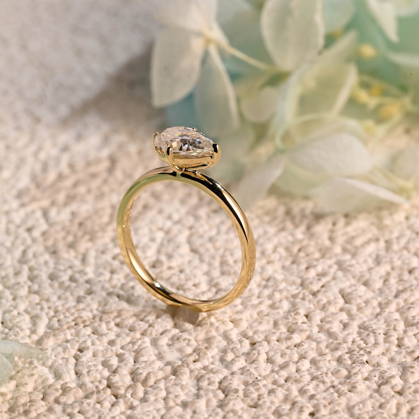 CausYou pear cut moissanite engagement ring Solid Gold East West Pear Moissanite Engagement Ring, Solitaire Wedding Ring, Bridal Ring for Women Wife