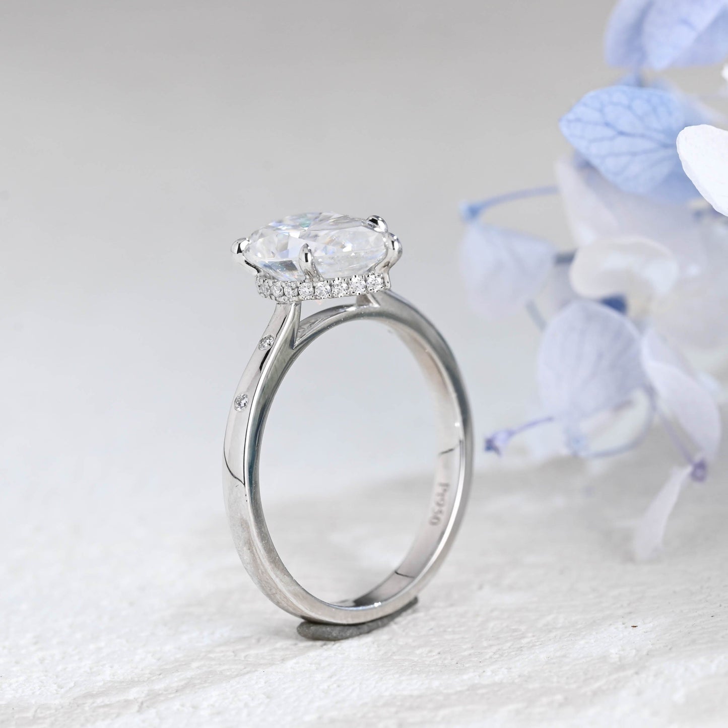 CausYou pear cut moissanite engagement ring Solid Gold Hidden Halo Pear Cut Moissanite Engagement Ring