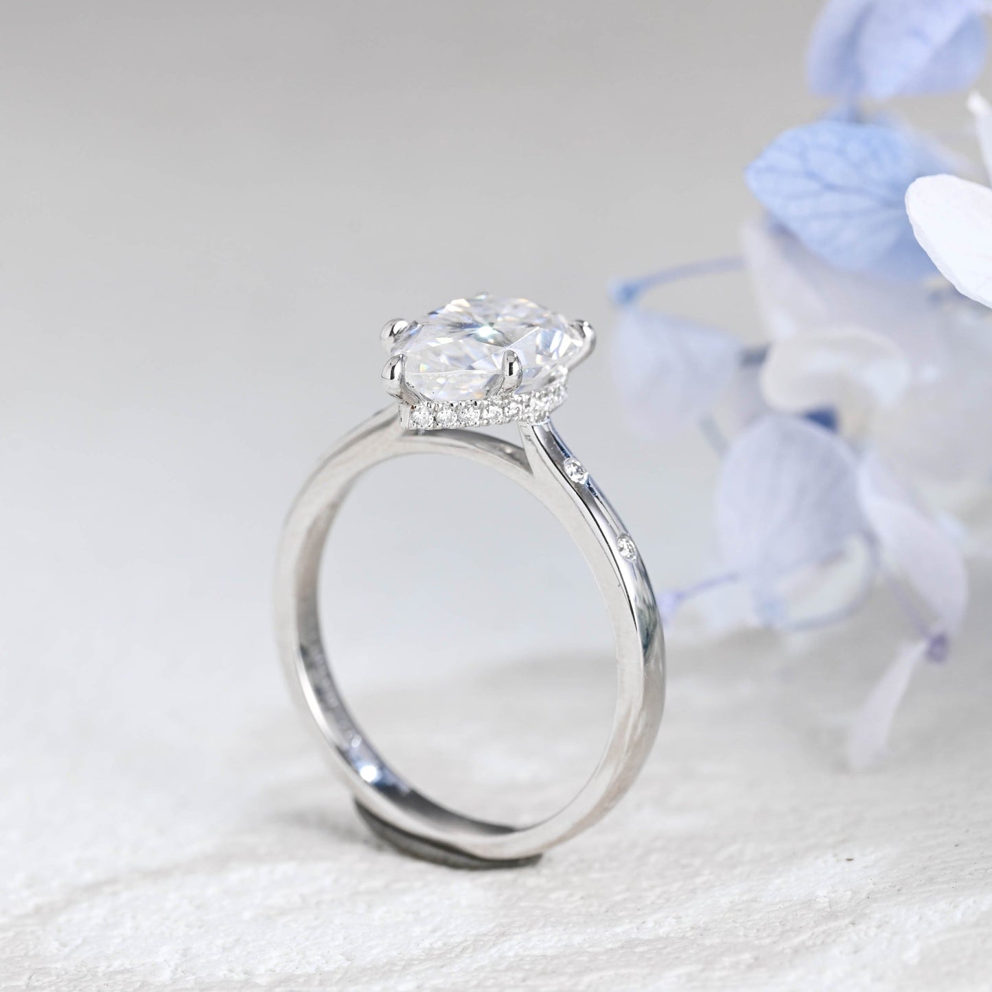 CausYou pear cut moissanite engagement ring Solid Gold Hidden Halo Pear Cut Moissanite Engagement Ring