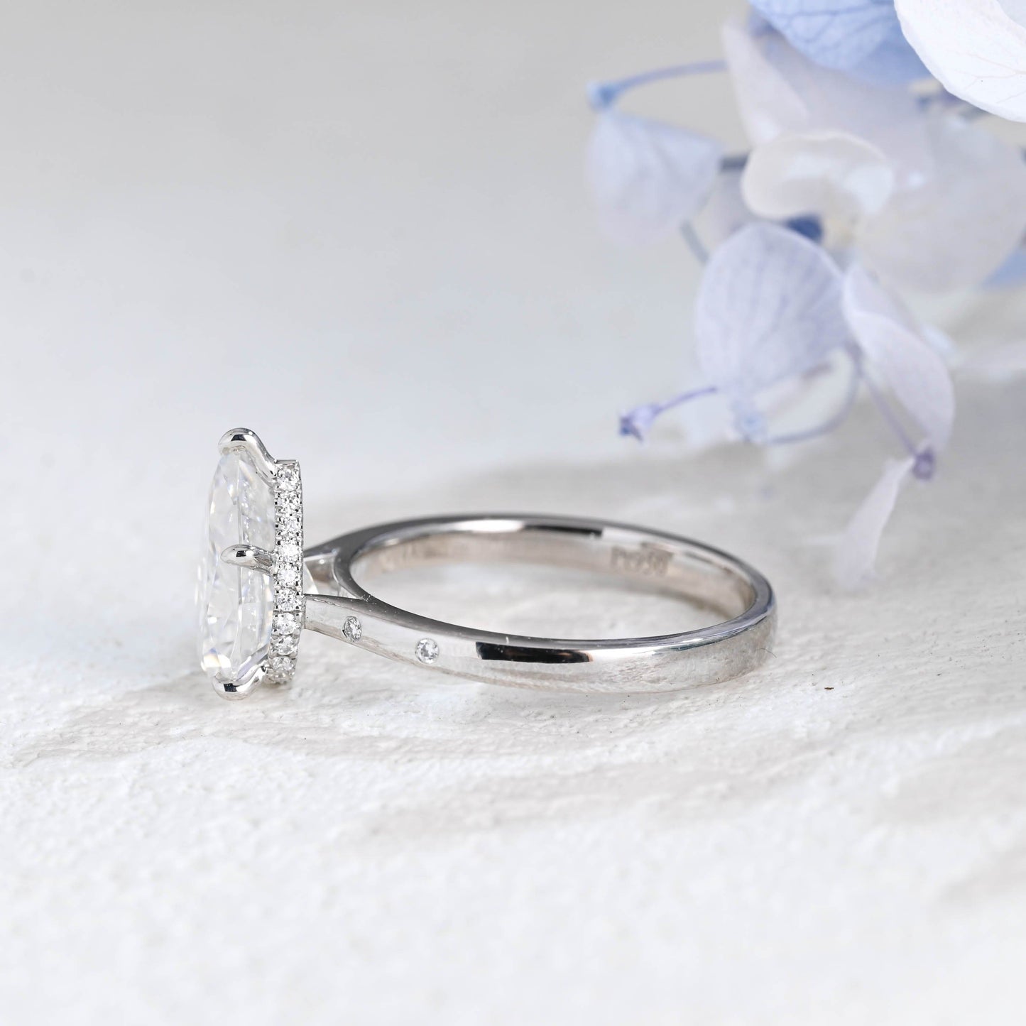 CausYou pear cut moissanite engagement ring Solid Gold Hidden Halo Pear Cut Moissanite Engagement Ring