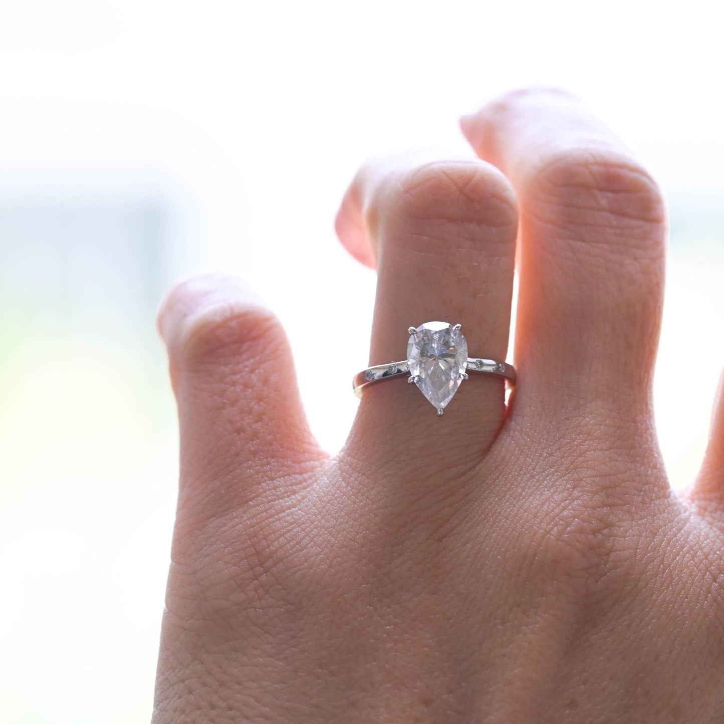 CausYou pear cut moissanite engagement ring Solid Gold Hidden Halo Pear Cut Moissanite Engagement Ring