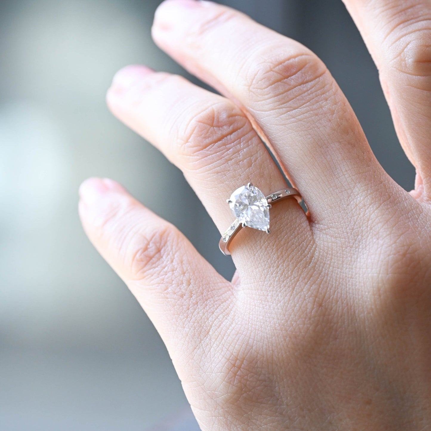 CausYou pear cut moissanite engagement ring Solid Gold Hidden Halo Pear Cut Moissanite Engagement Ring