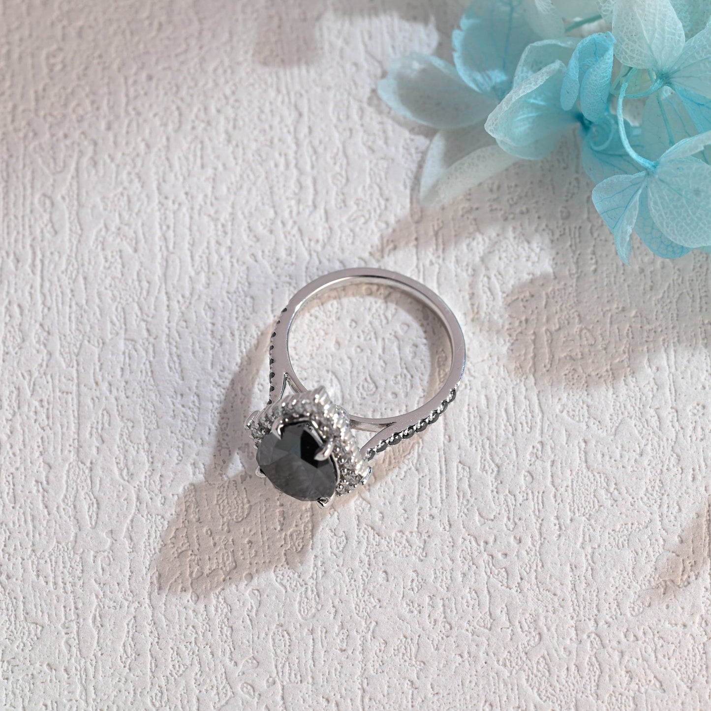 CausYou pear cut moissanite engagement ring Solid Gold Pear Cut Black Moissanite Engagement Ring Hidden Halo