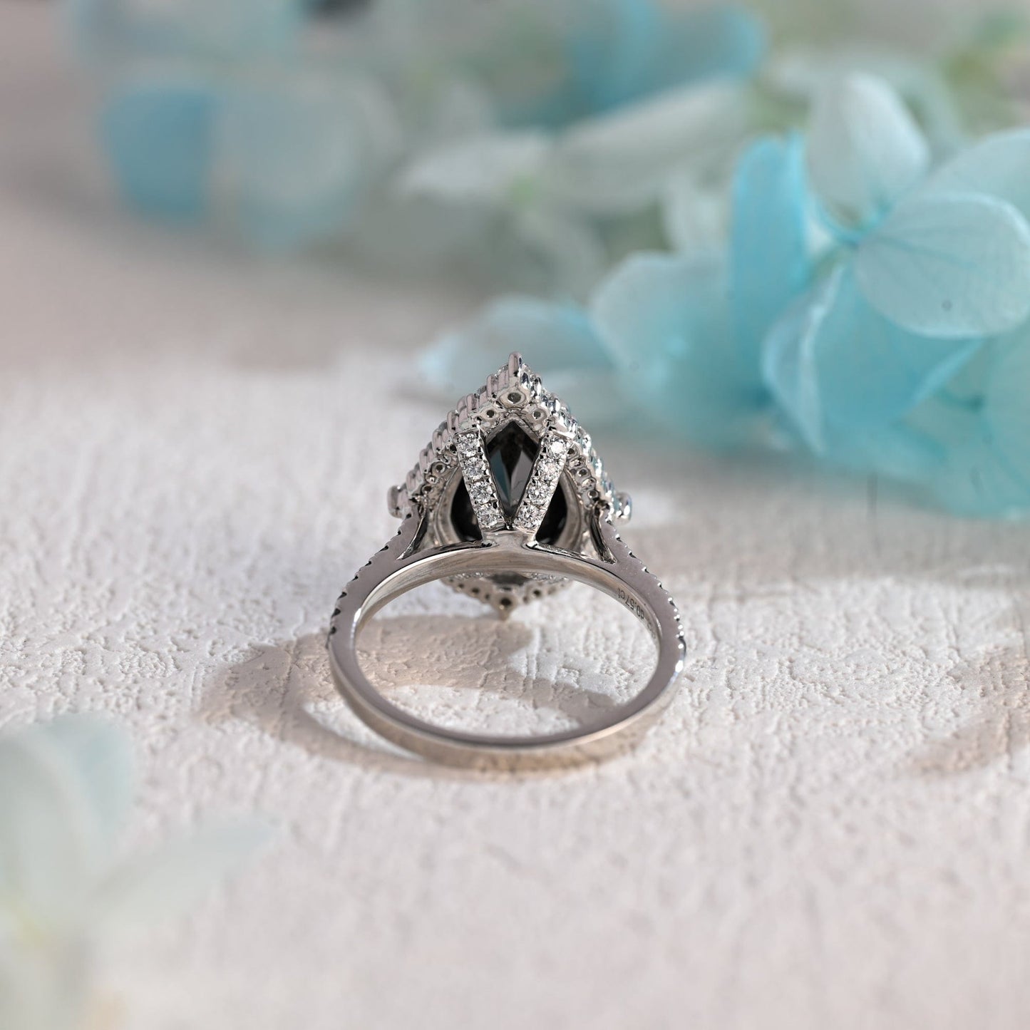 CausYou pear cut moissanite engagement ring Solid Gold Pear Cut Black Moissanite Engagement Ring Hidden Halo