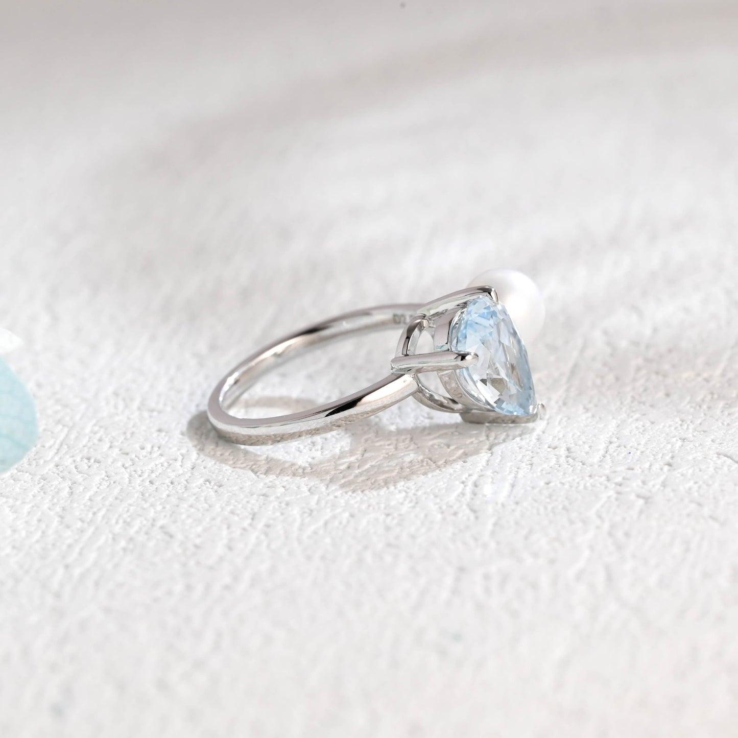 CausYou pear cut moissanite engagement ring Solid Gold Pear Cut Lab Aquamarine Engagement Ring, Pearl Ring