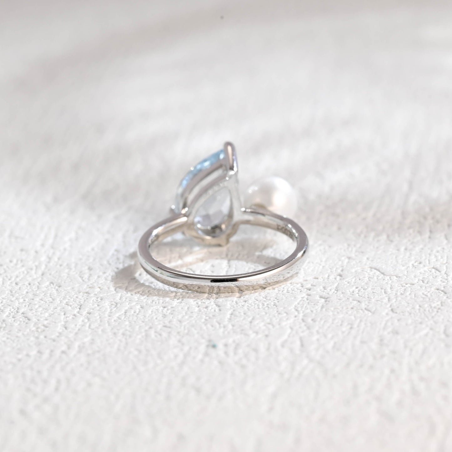 CausYou pear cut moissanite engagement ring Solid Gold Pear Cut Lab Aquamarine Engagement Ring, Pearl Ring