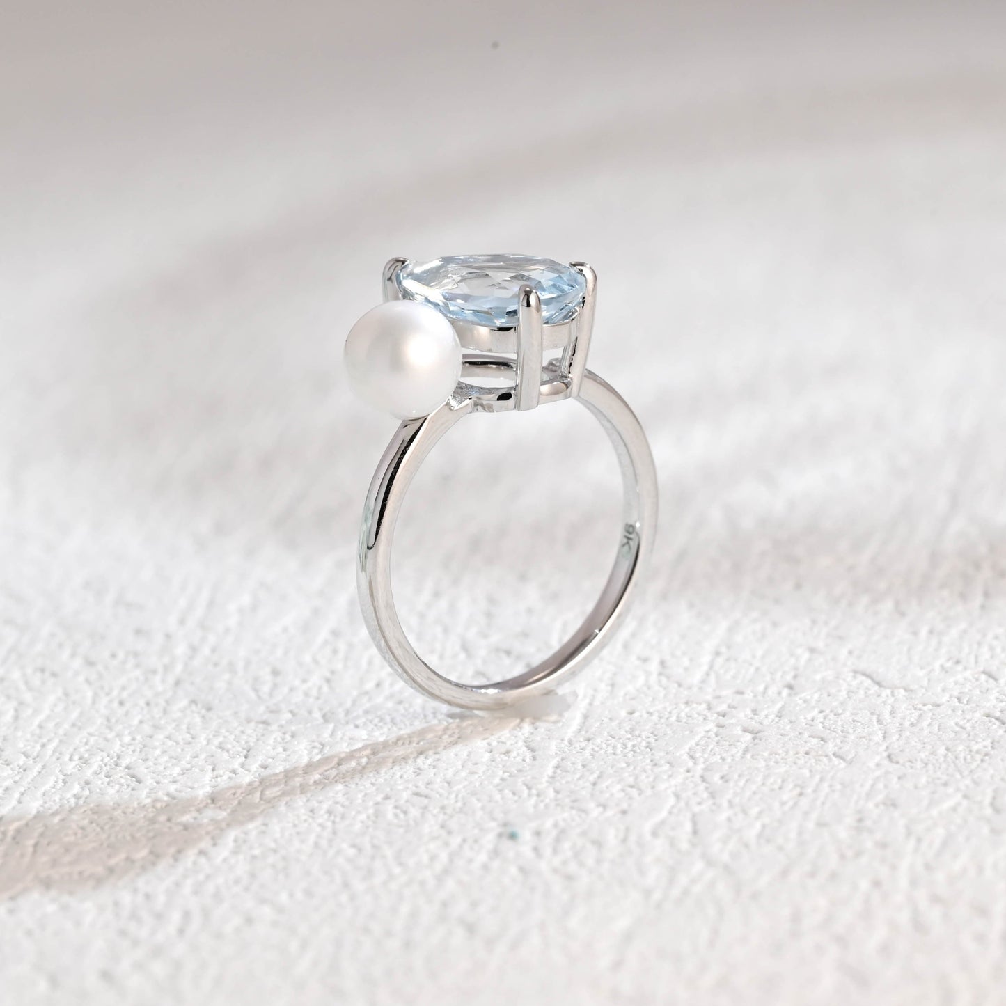 CausYou pear cut moissanite engagement ring Solid Gold Pear Cut Lab Aquamarine Engagement Ring, Pearl Ring