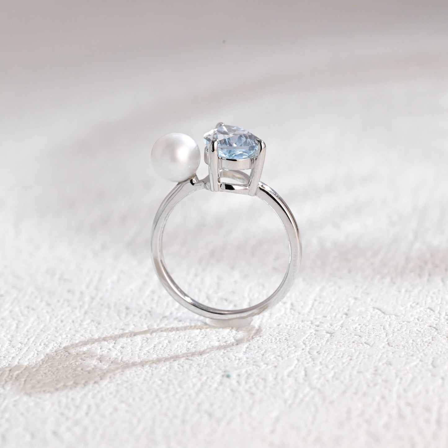 CausYou pear cut moissanite engagement ring Solid Gold Pear Cut Lab Aquamarine Engagement Ring, Pearl Ring