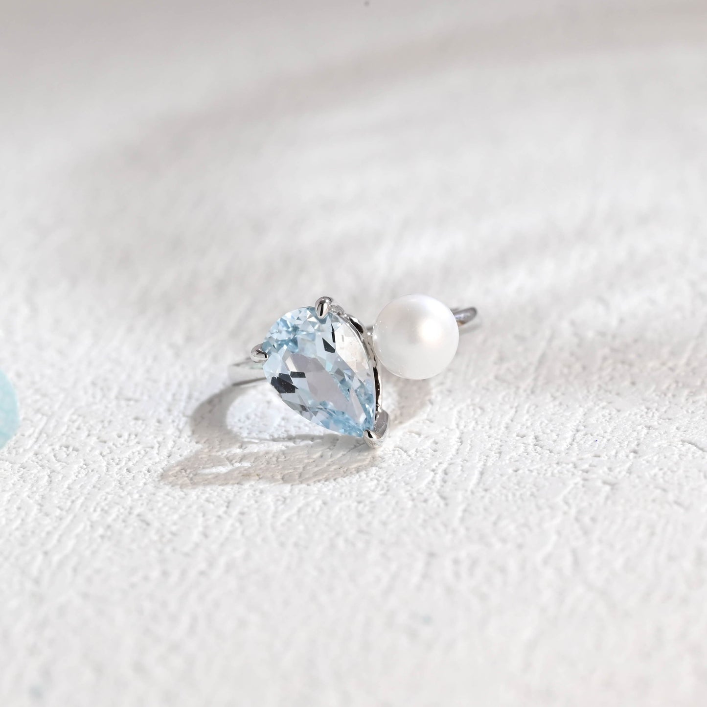 CausYou pear cut moissanite engagement ring Solid Gold Pear Cut Lab Aquamarine Engagement Ring, Pearl Ring