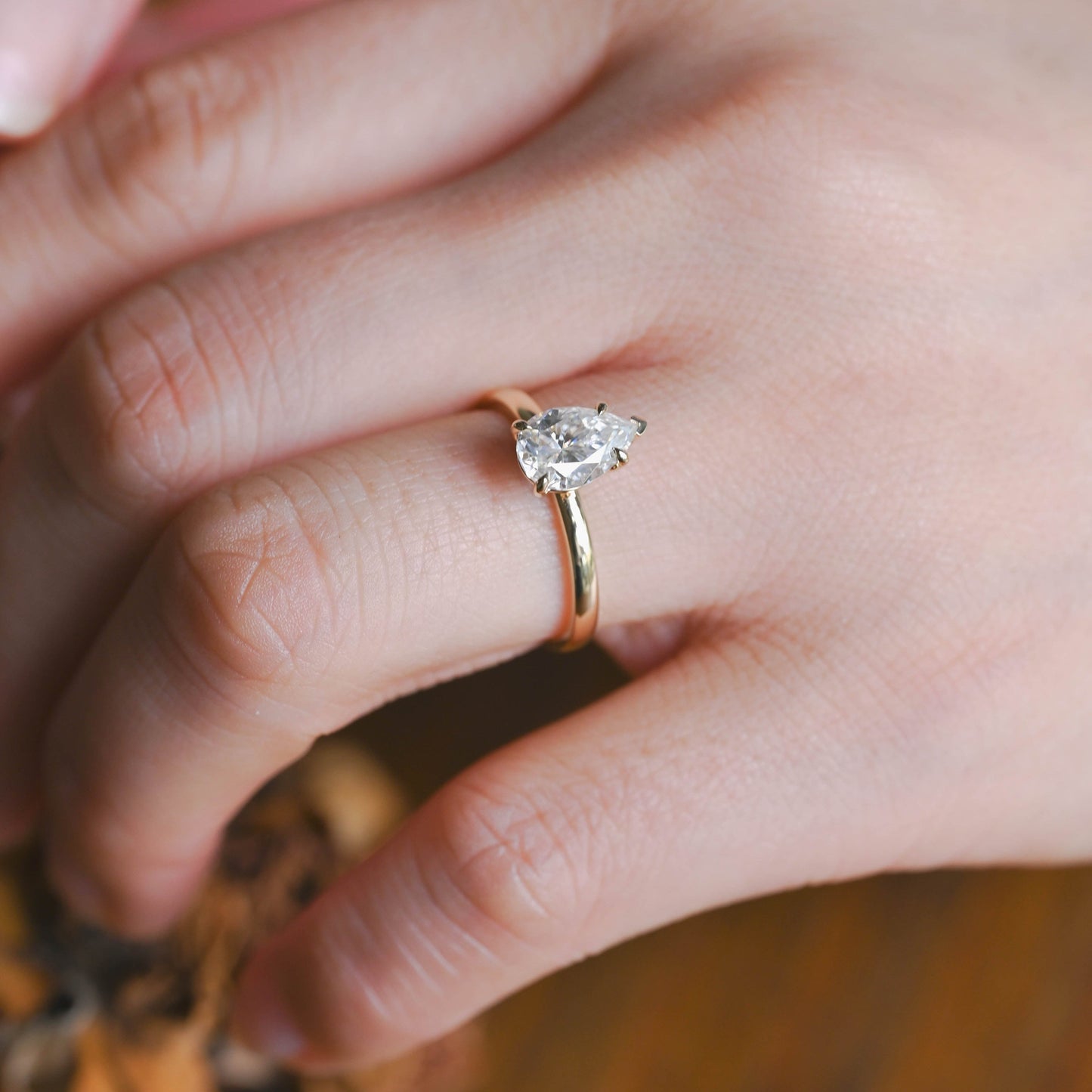CausYou pear cut moissanite engagement ring Solid Gold Pear Cut Moissanite Engagement Ring