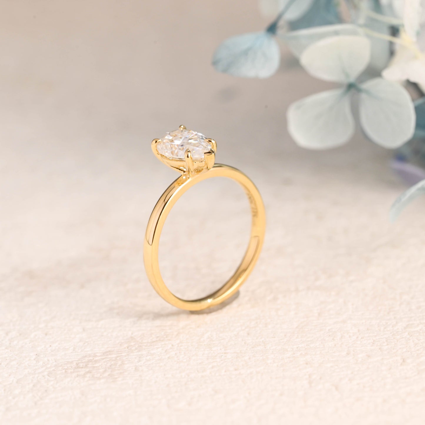 CausYou pear cut moissanite engagement ring Solid Gold Pear Cut Moissanite Engagement Ring