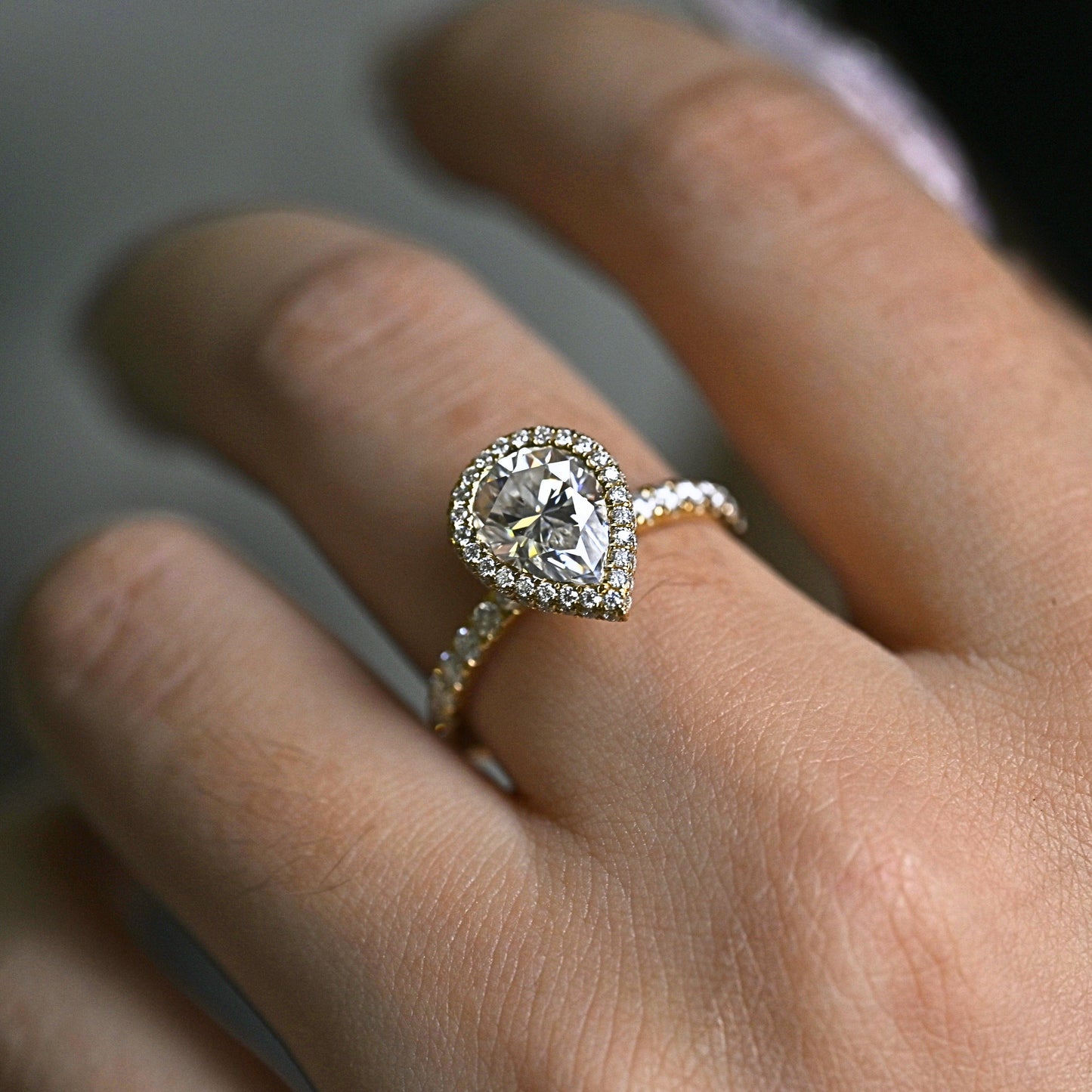 CausYou pear cut moissanite engagement ring Solid Gold Pear Cut Moissanite Engagement Ring Hidden Halo
