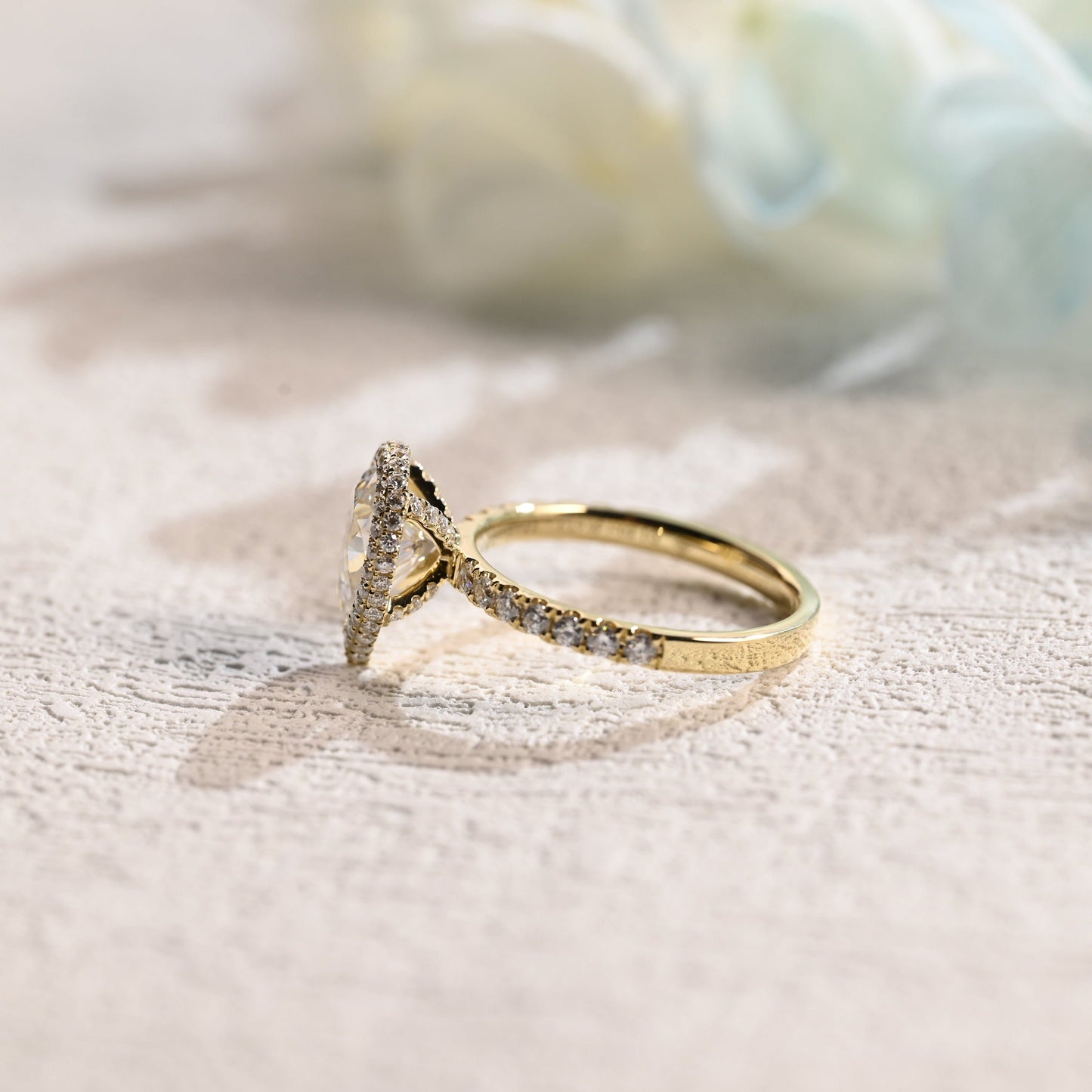 CausYou pear cut moissanite engagement ring Solid Gold Pear Cut Moissanite Engagement Ring Hidden Halo