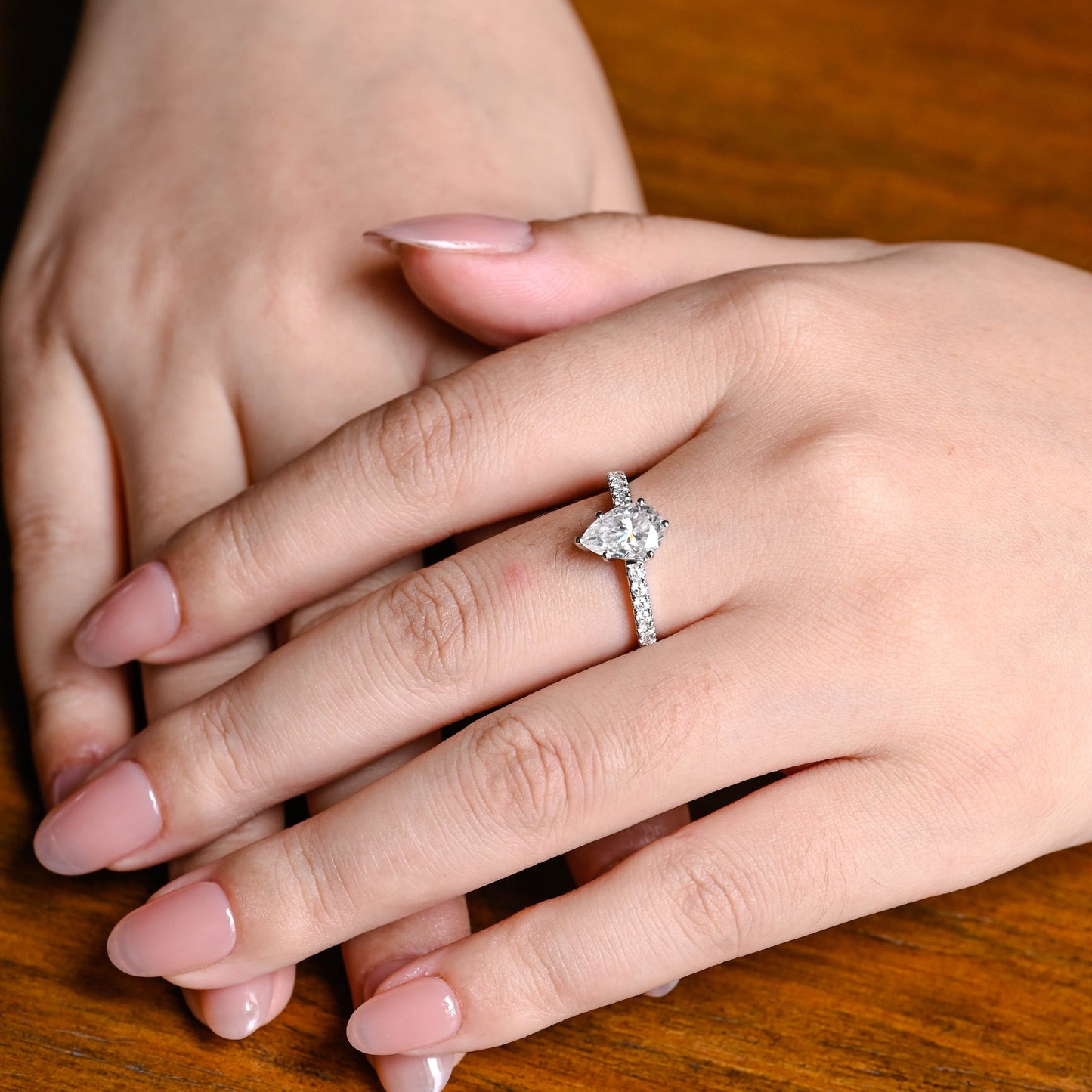 CausYou pear cut moissanite engagement ring Solid Gold Pear Cut Moissanite Engagement Ring, Promise Ring, Proposal Ring, Gift for Woman, Wife