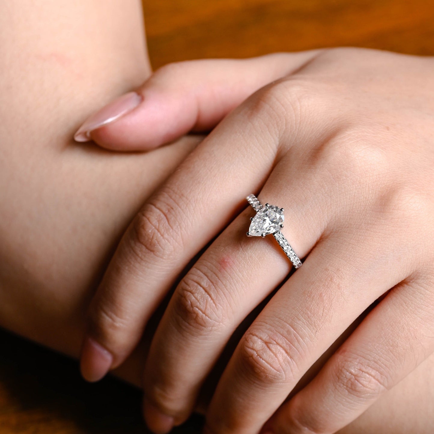 CausYou pear cut moissanite engagement ring Solid Gold Pear Cut Moissanite Engagement Ring, Promise Ring, Proposal Ring, Gift for Woman, Wife