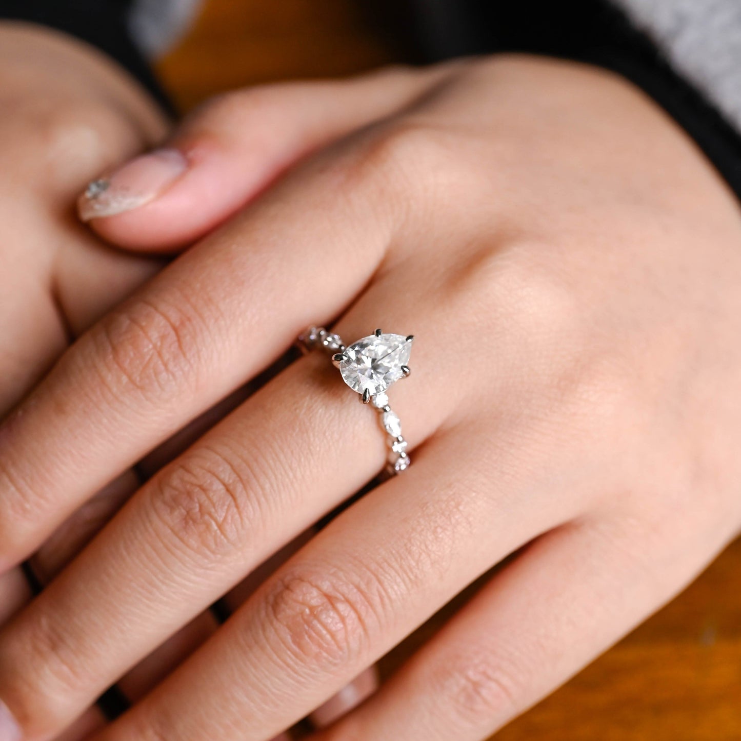 CausYou pear cut moissanite engagement ring Solid Gold Pear Cut Moissanite Engagement Ring, Promise Ring, Proposal Ring, Gift for Women Wife