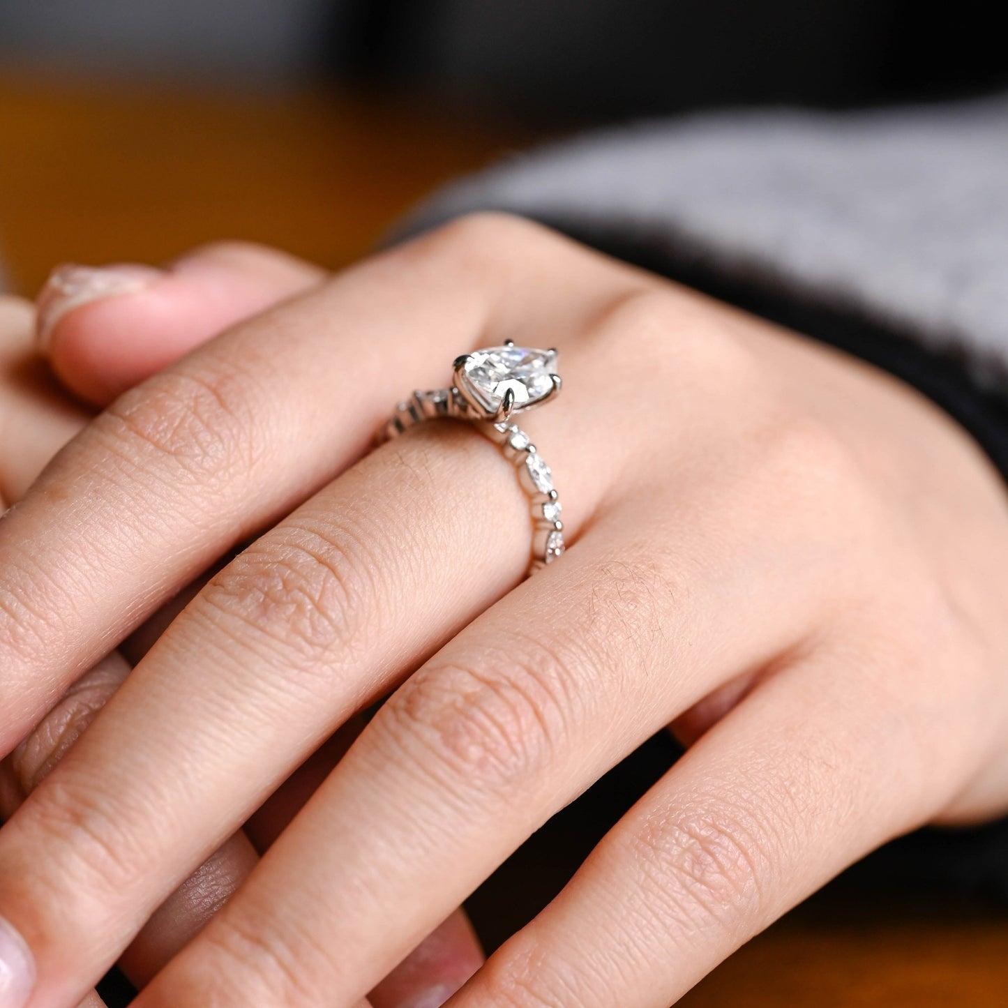 CausYou pear cut moissanite engagement ring Solid Gold Pear Cut Moissanite Engagement Ring, Promise Ring, Proposal Ring, Gift for Women Wife