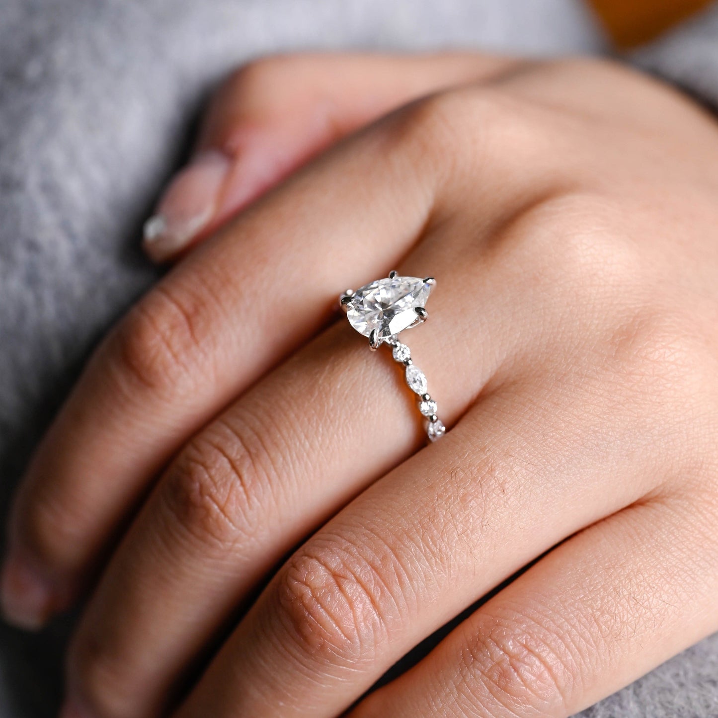 CausYou pear cut moissanite engagement ring Solid Gold Pear Cut Moissanite Engagement Ring, Promise Ring, Proposal Ring, Gift for Women Wife