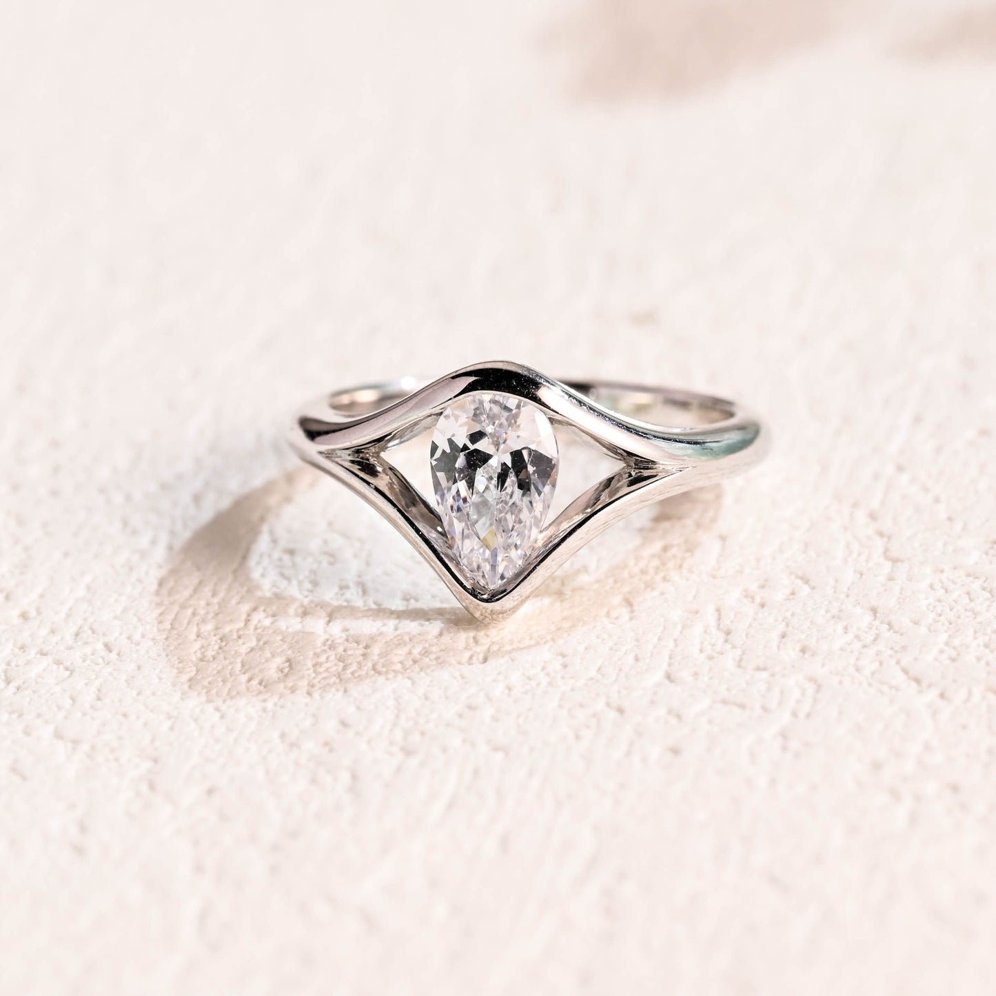 CausYou pear cut moissanite engagement ring Solid Gold Pear Cut Moissanite Engagement Ring Split Shank Ring, Solitaire Ring