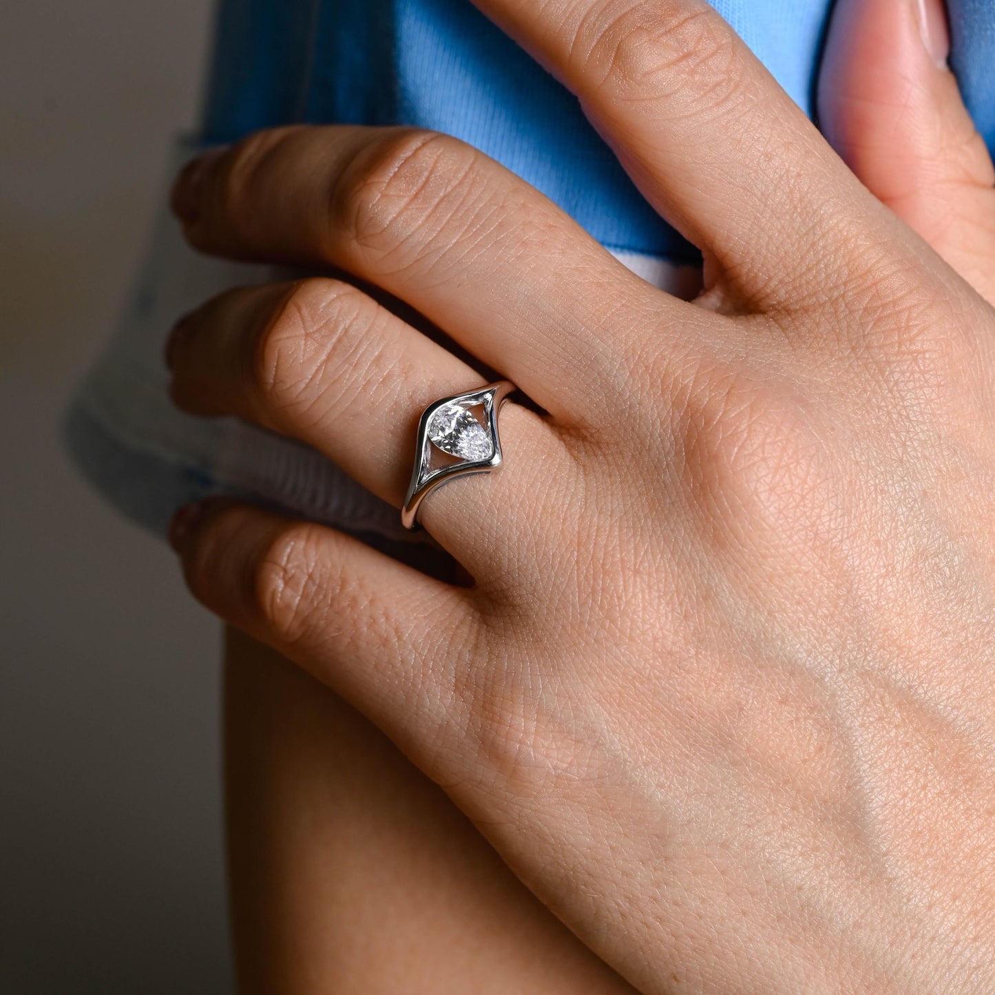 CausYou pear cut moissanite engagement ring Solid Gold Pear Cut Moissanite Engagement Ring Split Shank Ring, Solitaire Ring
