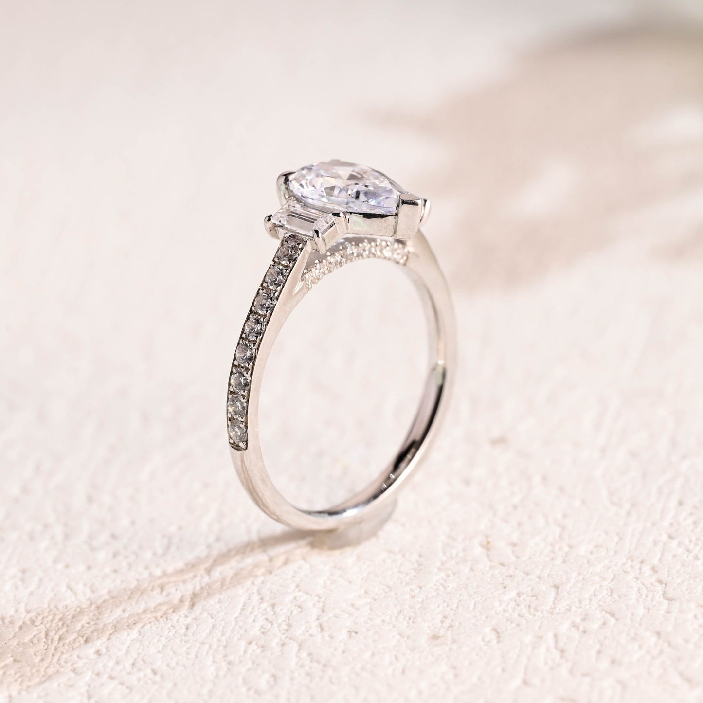 CausYou pear cut moissanite engagement ring Solid Gold Pear Cut Moissanite Engagement Ring, Three Stone Promise Ring, Proposal Ring, Gift for Women, Wife