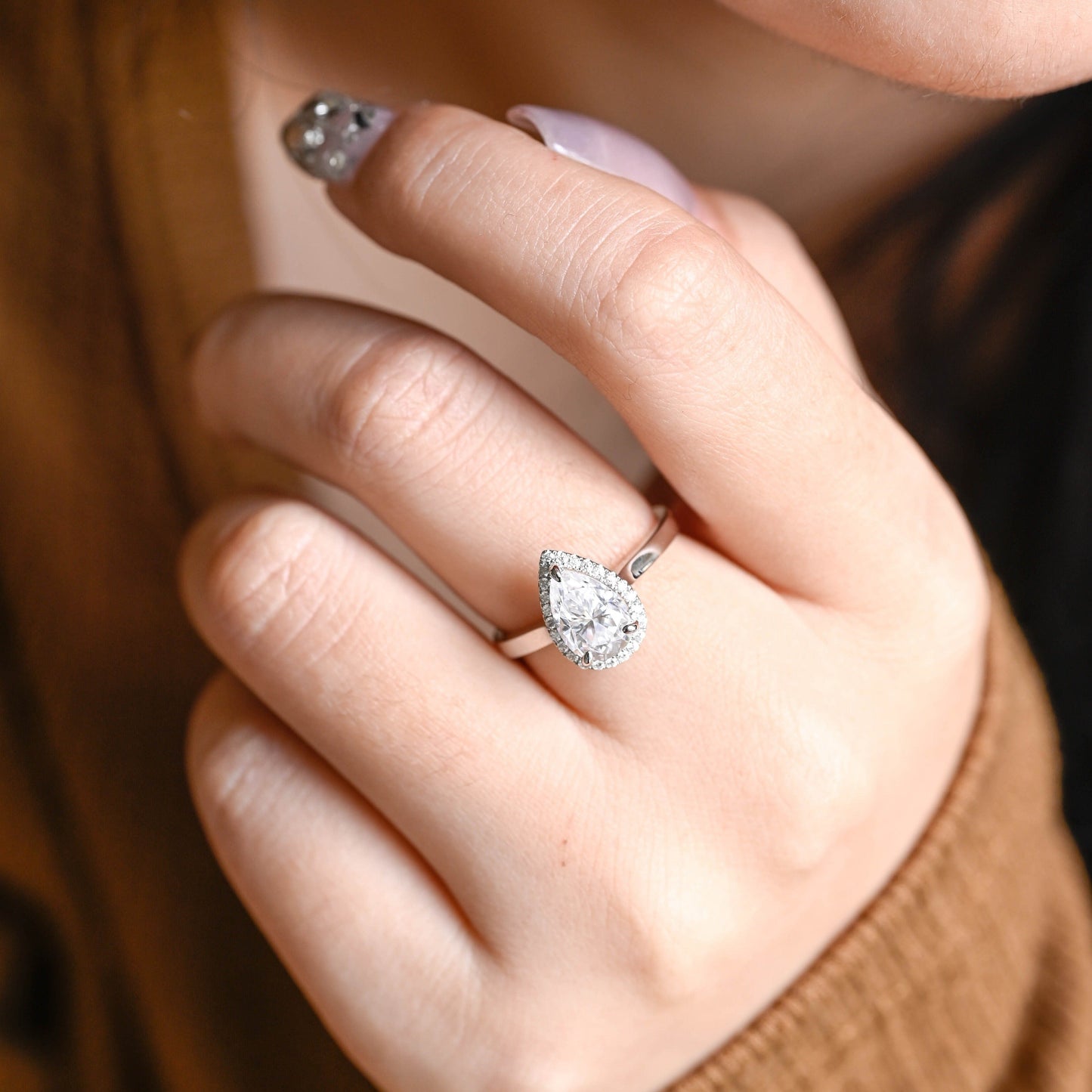 CausYou pear cut moissanite engagement ring Solid Gold Pear Cut Moissanite Engagement Ring, Wedding Ring, Promise Ring, Gift for Women Wife