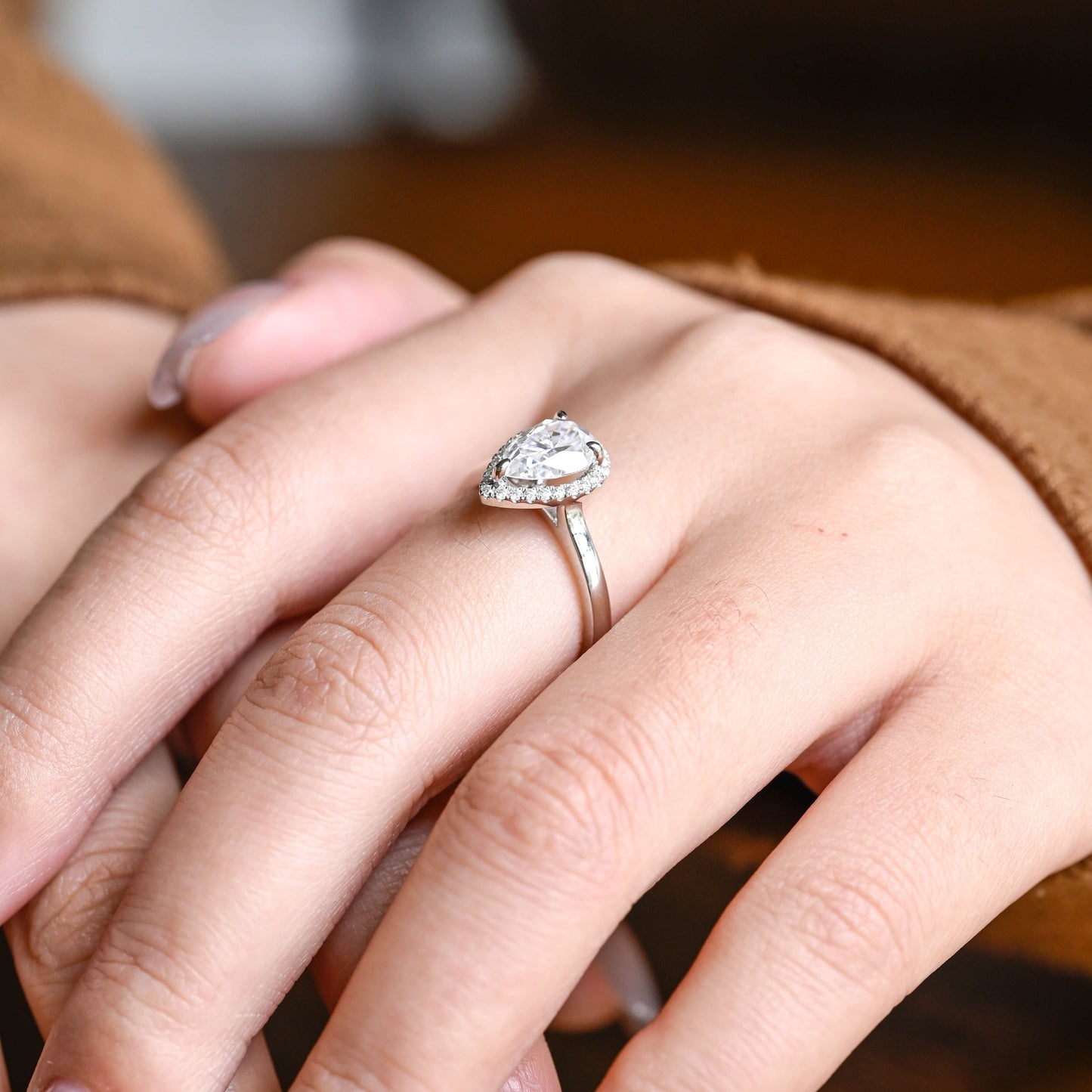 CausYou pear cut moissanite engagement ring Solid Gold Pear Cut Moissanite Engagement Ring, Wedding Ring, Promise Ring, Gift for Women Wife