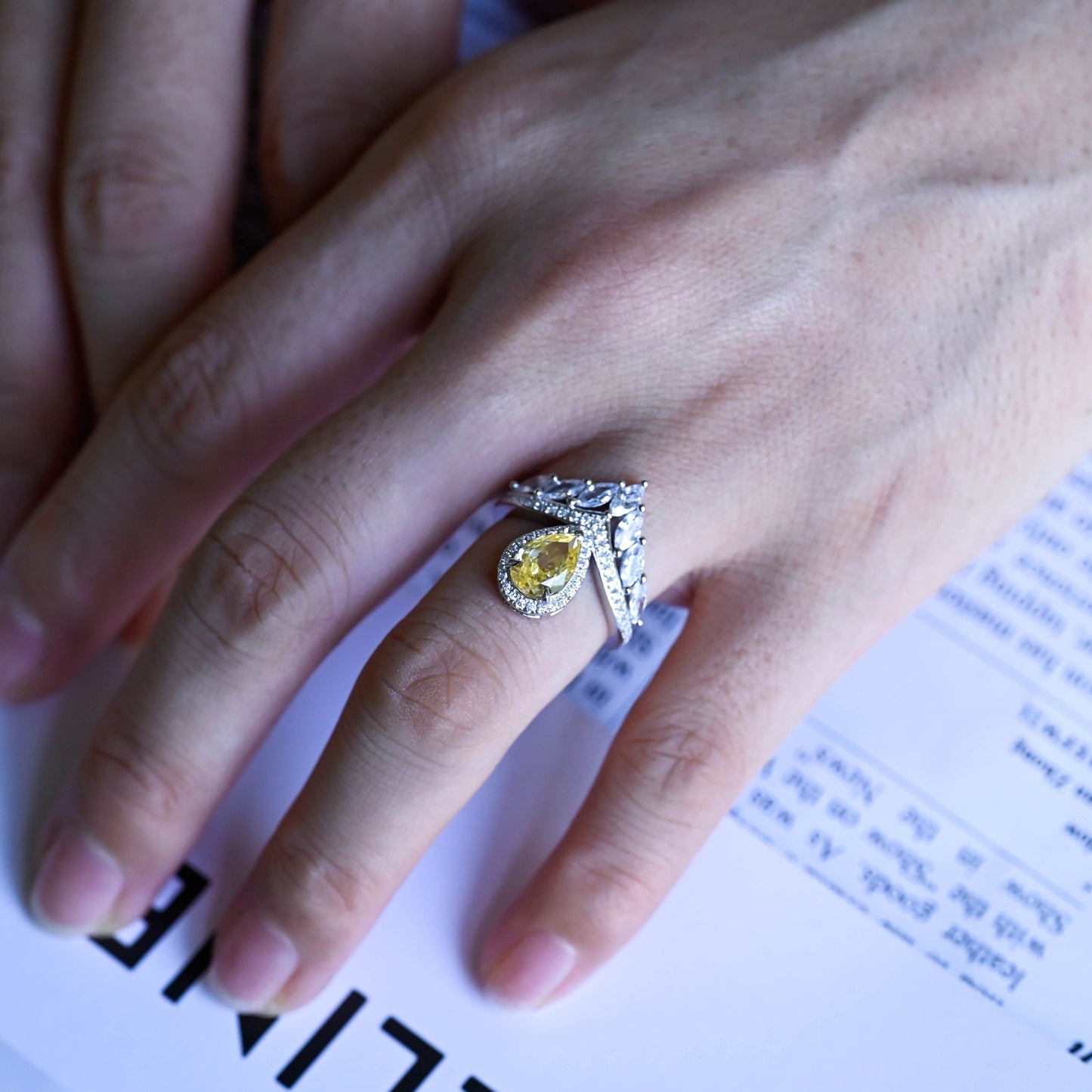 CausYou pear cut moissanite engagement ring Solid Gold Pear Cut Yellow Moissanite Engagement Ring, Promise Ring, Proposal Ring, Gift for Woman, Wife