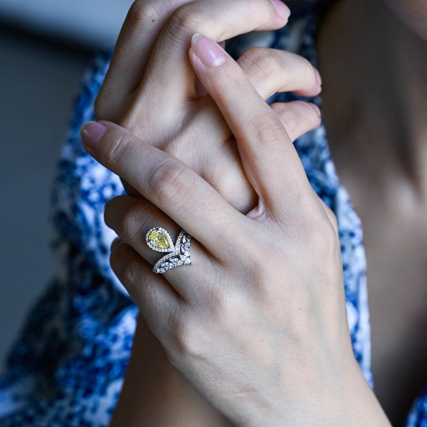 CausYou pear cut moissanite engagement ring Solid Gold Pear Cut Yellow Moissanite Engagement Ring, Promise Ring, Proposal Ring, Gift for Woman, Wife