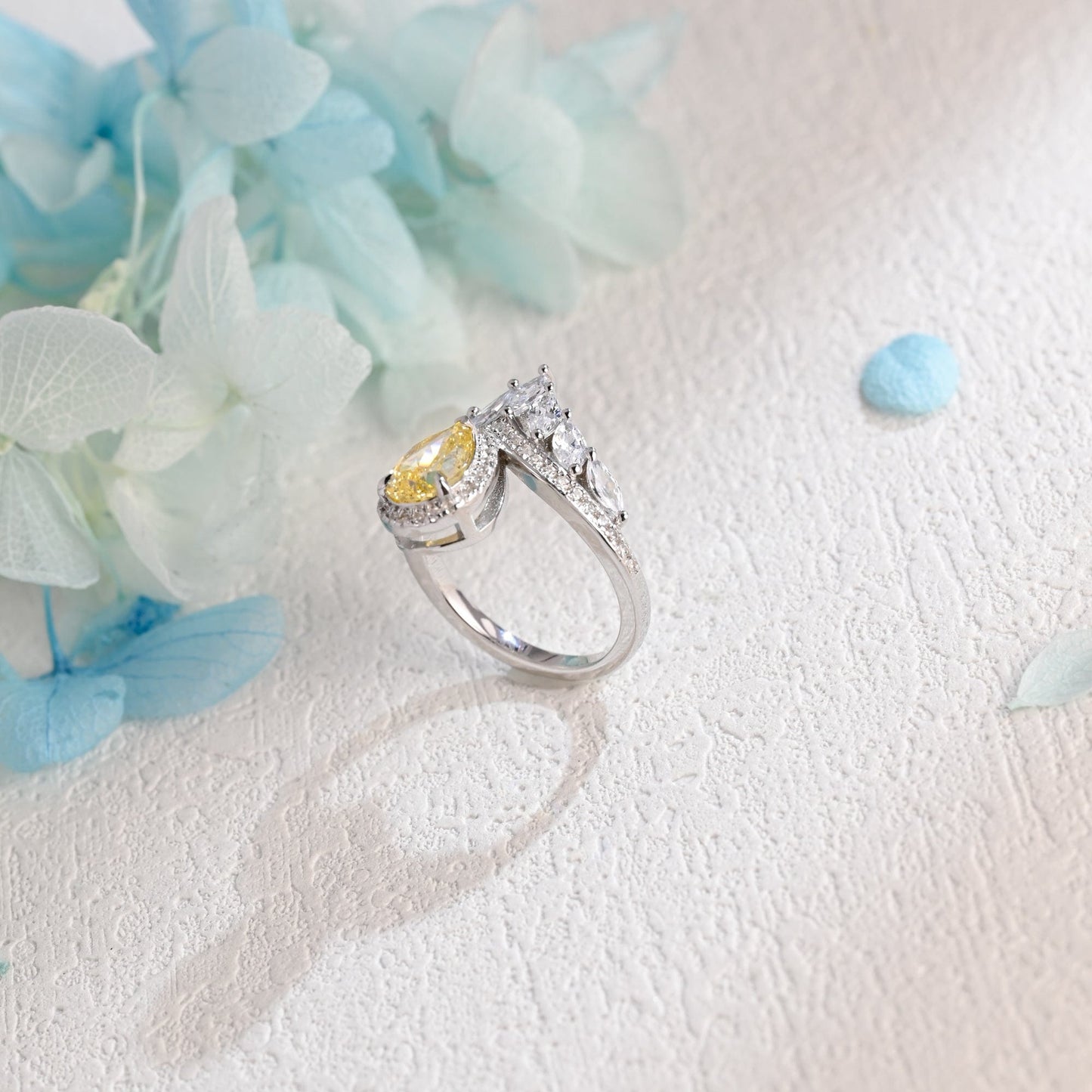 CausYou pear cut moissanite engagement ring Solid Gold Pear Cut Yellow Moissanite Engagement Ring, Promise Ring, Proposal Ring, Gift for Woman, Wife