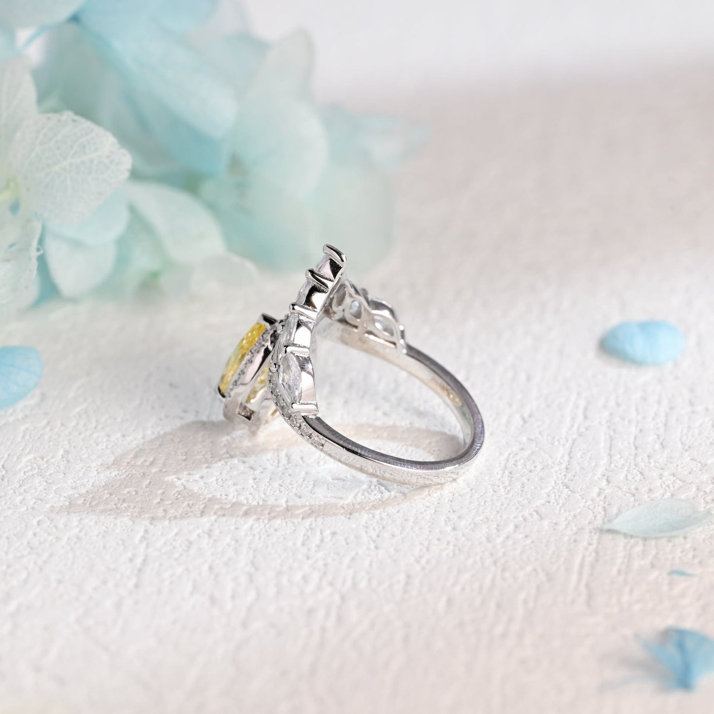 CausYou pear cut moissanite engagement ring Solid Gold Pear Cut Yellow Moissanite Engagement Ring, Promise Ring, Proposal Ring, Gift for Woman, Wife