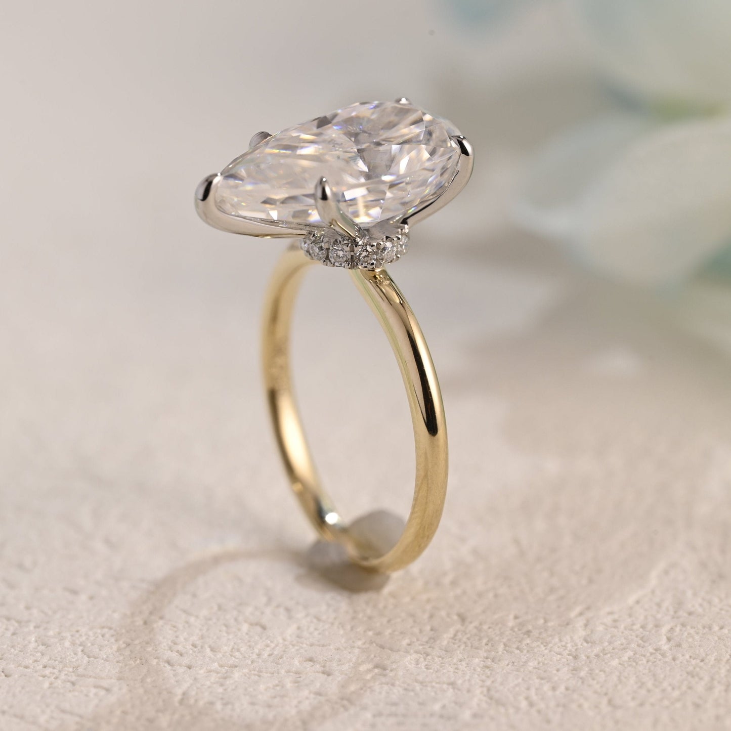 CausYou pear cut moissanite engagement ring Solid Gold Two Tone Pear Cut Moissanite Engagement Ring Hidden Halo